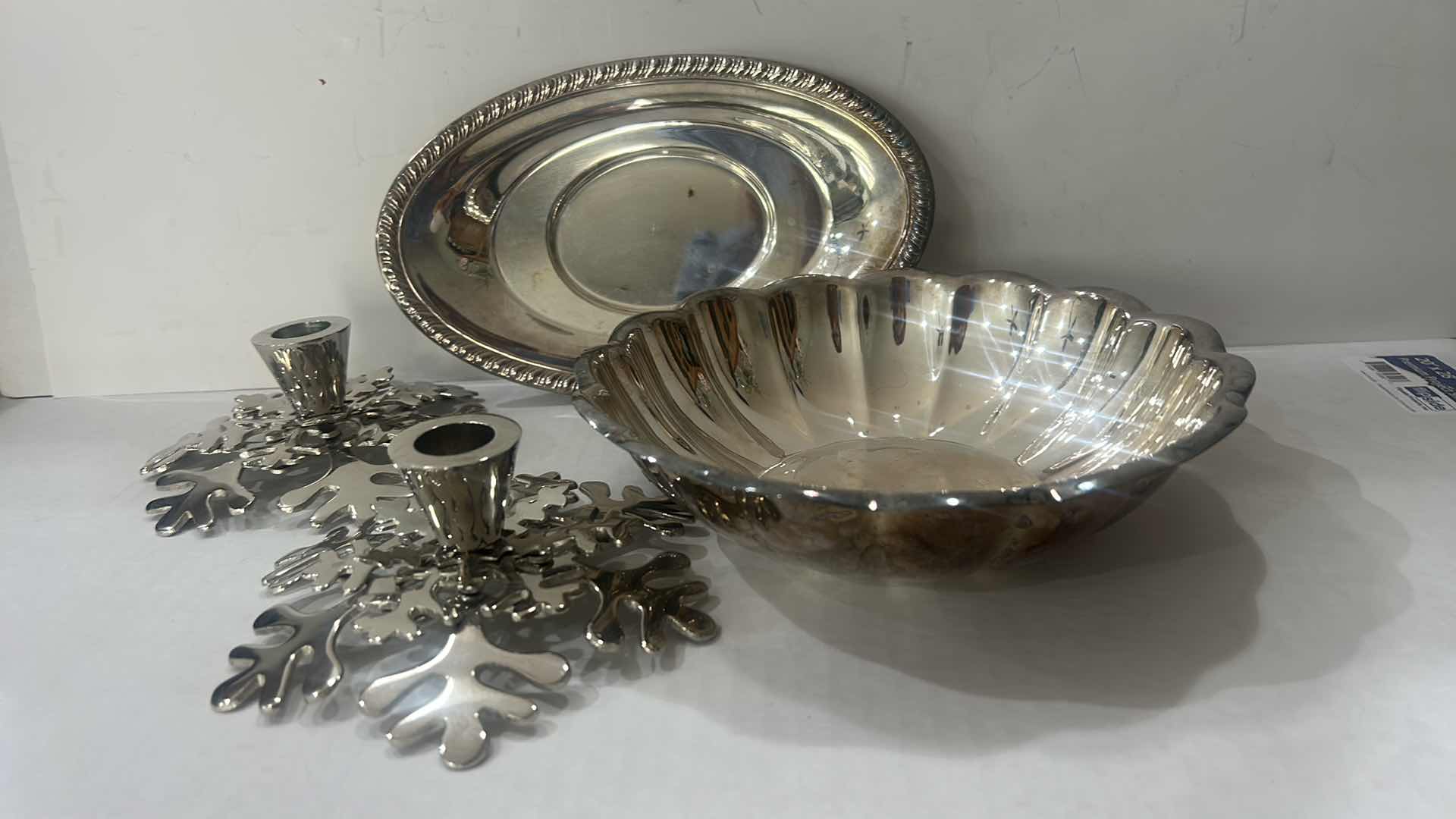 Photo 1 of VINTAGE REED & BARTON SILVER-PLATED SERVING DISHES & SILVER TONE CANDLEHOLDERS