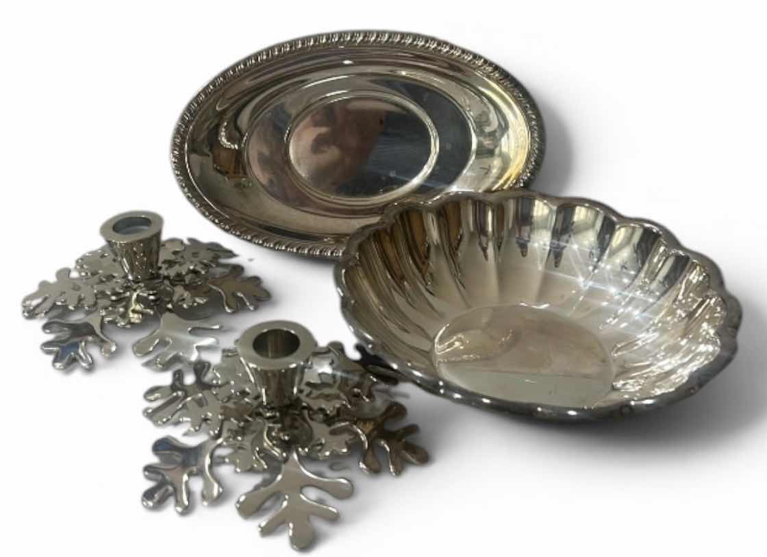 Photo 1 of VINTAGE REED & BARTON SILVER-PLATED SERVING DISHES & SILVER TONE CANDLEHOLDERS