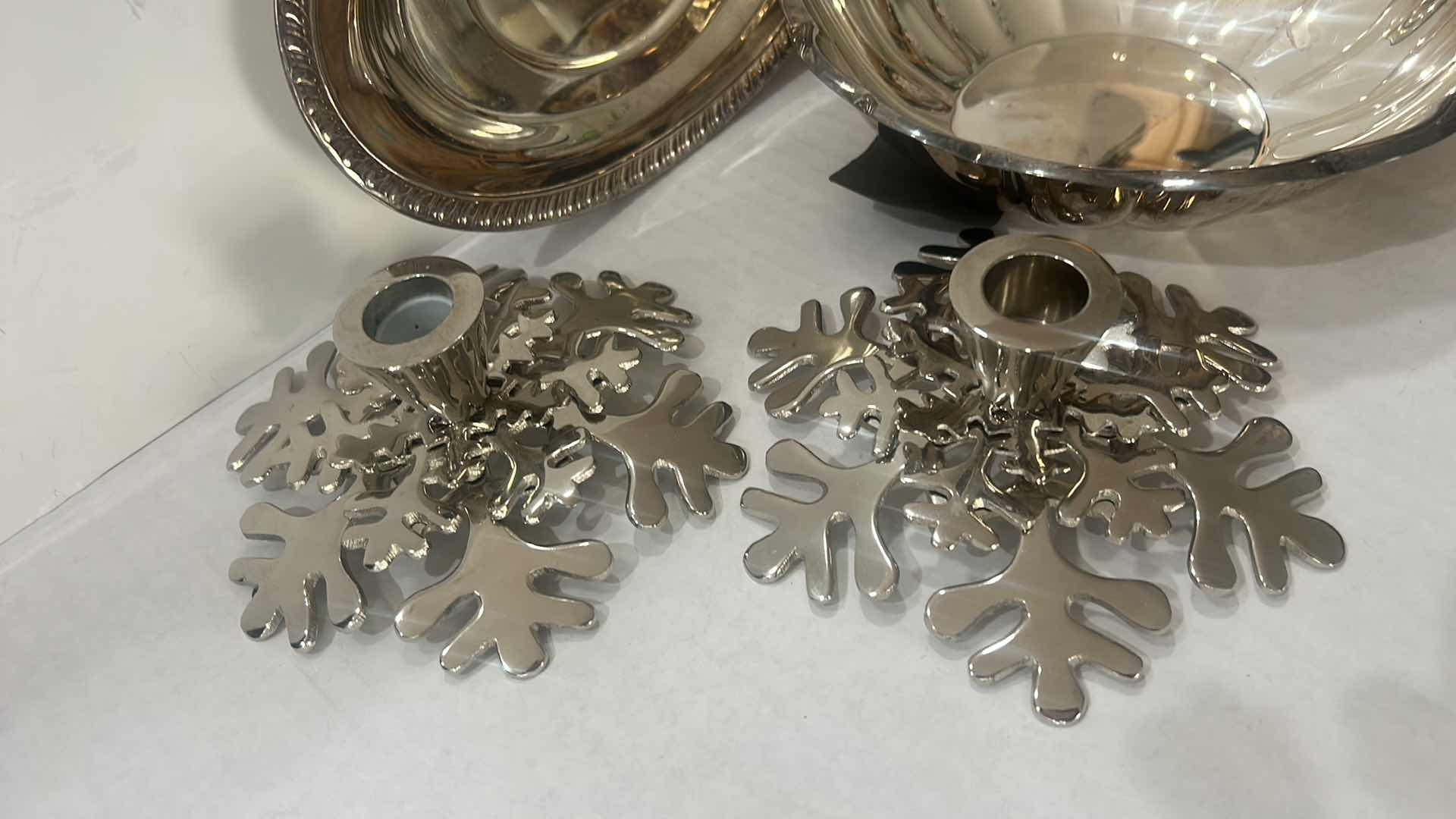Photo 1 of VINTAGE REED & BARTON SILVER-PLATED SERVING DISHES & SILVER TONE CANDLEHOLDERS