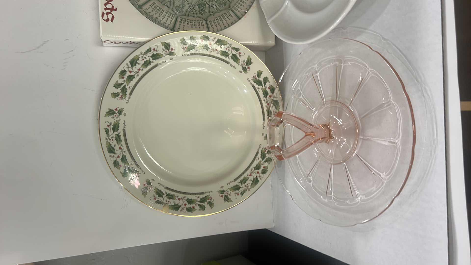 Photo 1 of MIX OF VINTAGE HOLIDAY TABLEWARE, MID-CENTURY DEPRESSION GLASS, AND ANTIQUE IRONSTONE.