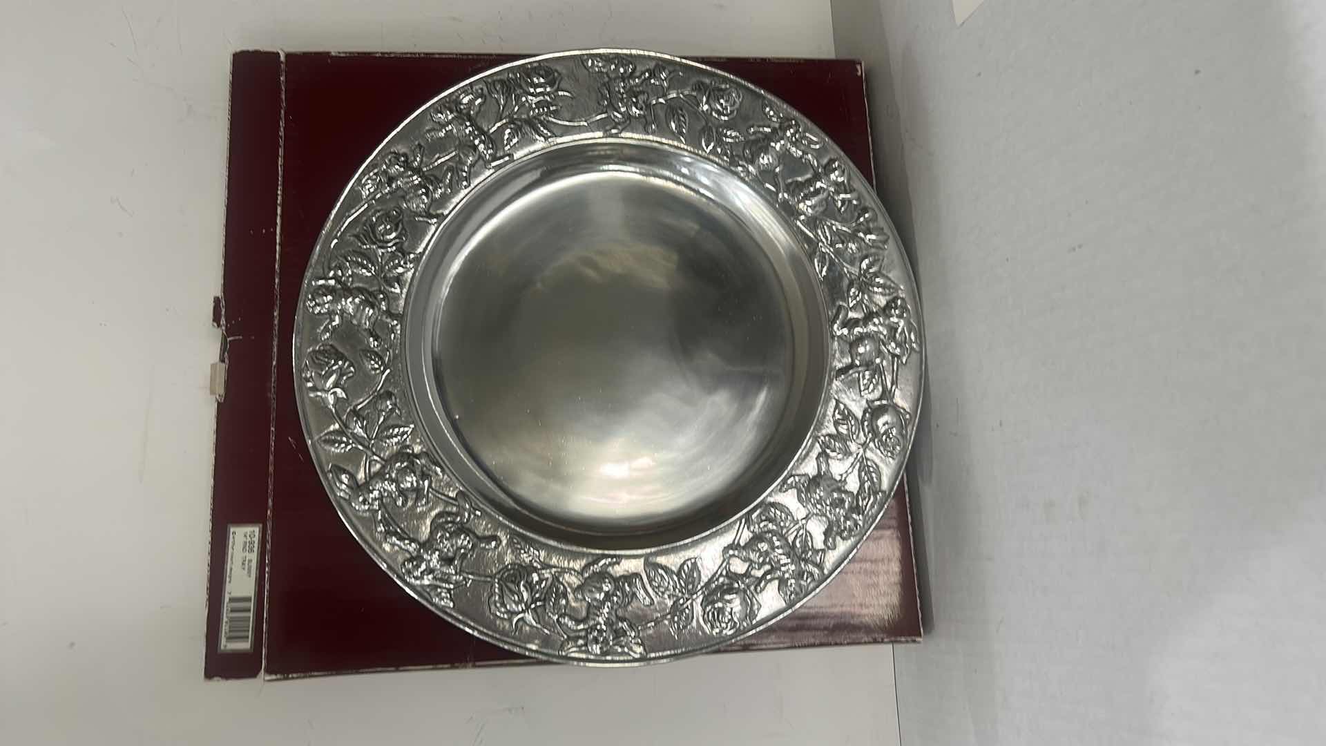 Photo 1 of 1995 ARTHUR COURT RABBIT AND ROSES 14” ALUMINUM SERVING PLATTER.