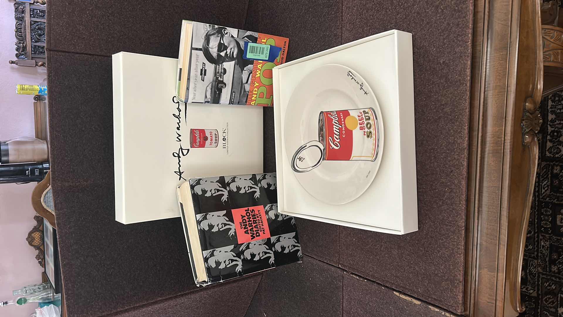Photo 1 of ANDY WARHOL LIMITED EDITION BOX COLLECTOR SET – CAMPBELL SOUP CAN CERAMIC PLATE &  HARDCOVER  BOOKS