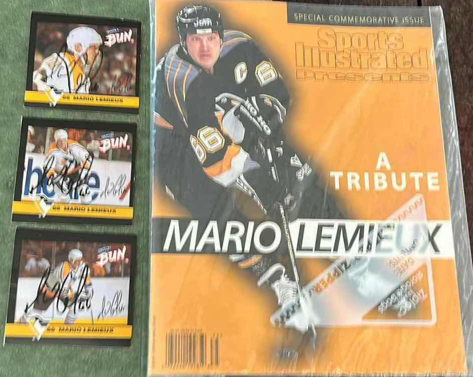 Photo 1 of COLLECTION OF MARIO LEMIEUX MEMORABILIA, SPECIFICALLY FEATURING A 1997 SPORTS ILLUSTRATED SPECIAL COMMEMORATIVE ISSUE AND ACCOMPANYING TRADING CARDS