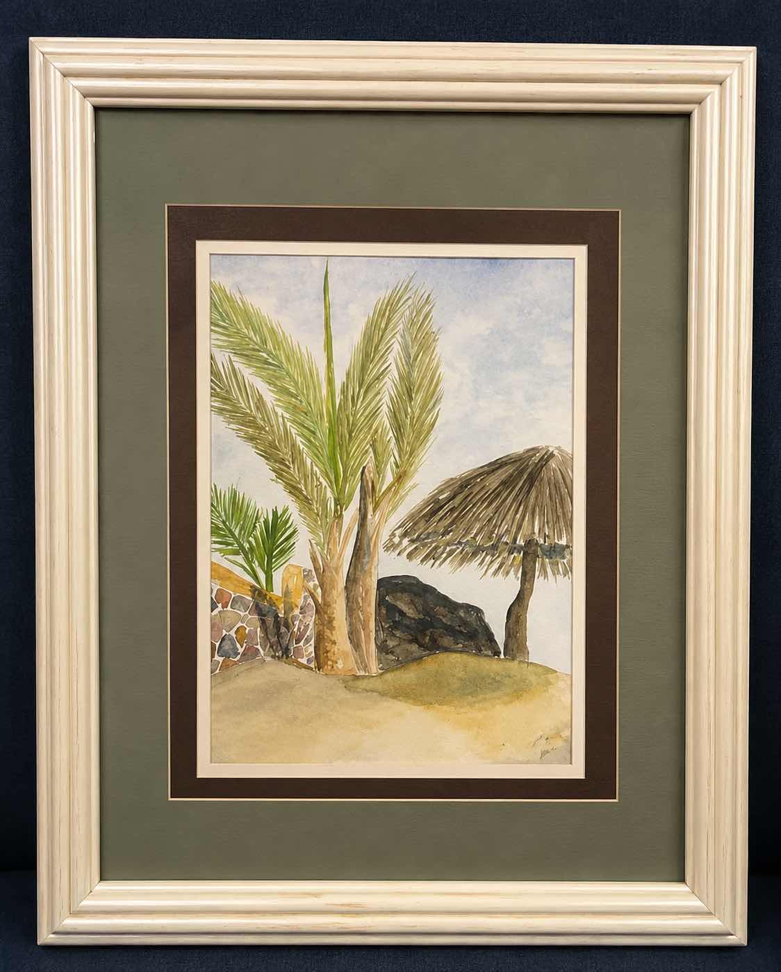 Photo 1 of FRAMED WATERCOLOR PAINTING, ARTWORK FEATURING A TROPICAL SCENE. 16“ x H20 1/2