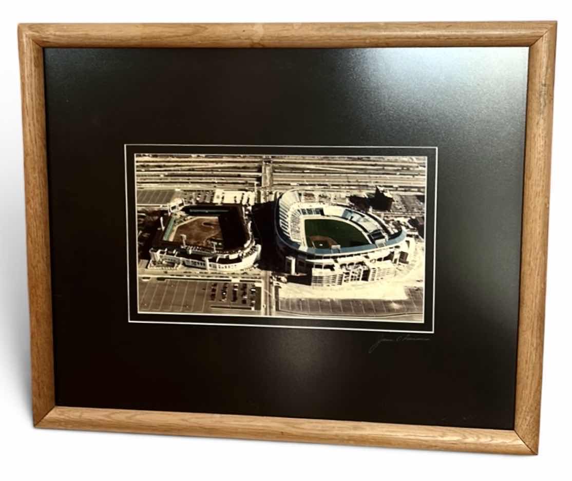 Photo 1 of FRAMED AND SIGNED PHOTO BY BOB HORSCH GALLERY PRINT ARTWORK FEATURING BOTH THE OLD AND NEW COMISKY PARK . 21 1/2” x H17 1/2”