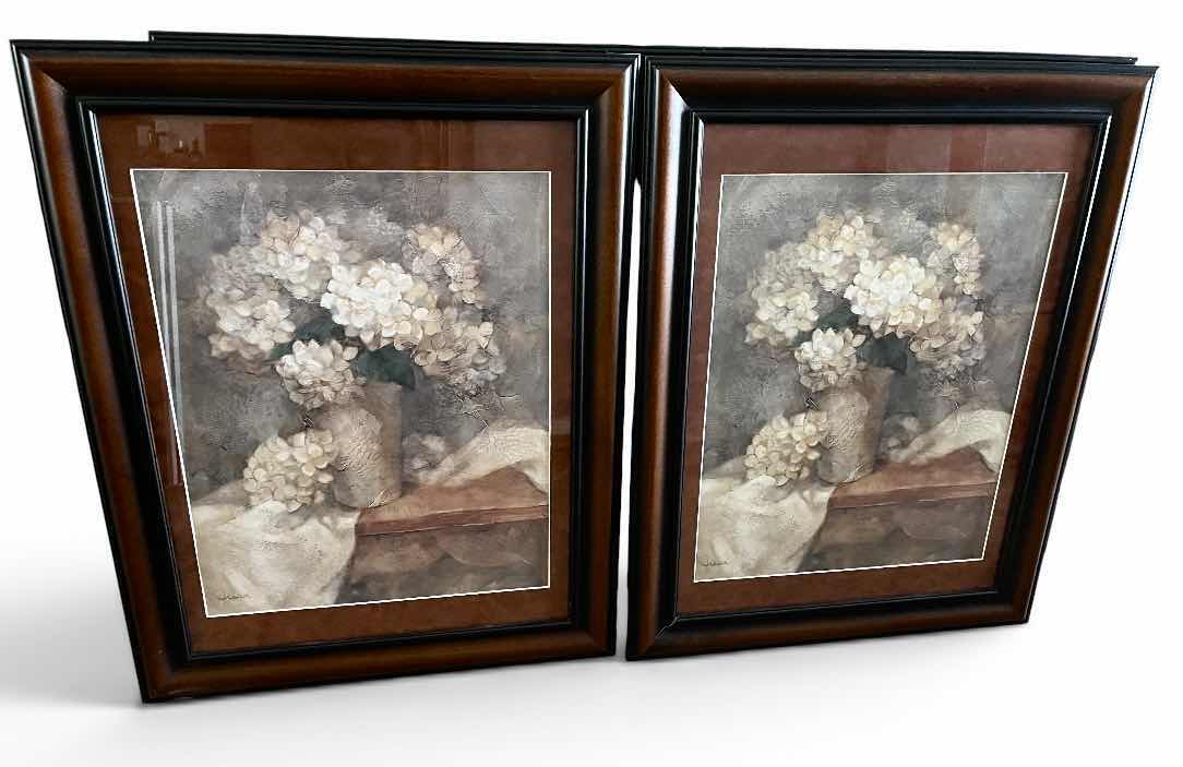 Photo 1 of DARK WOOD FRAMED CAROL’S BOUQUET I & II FINE ART PRINT SET OF 2 FEATURING A FRAMED HYDRANGEA BOTANICAL DESIGN.22.5” x H28”