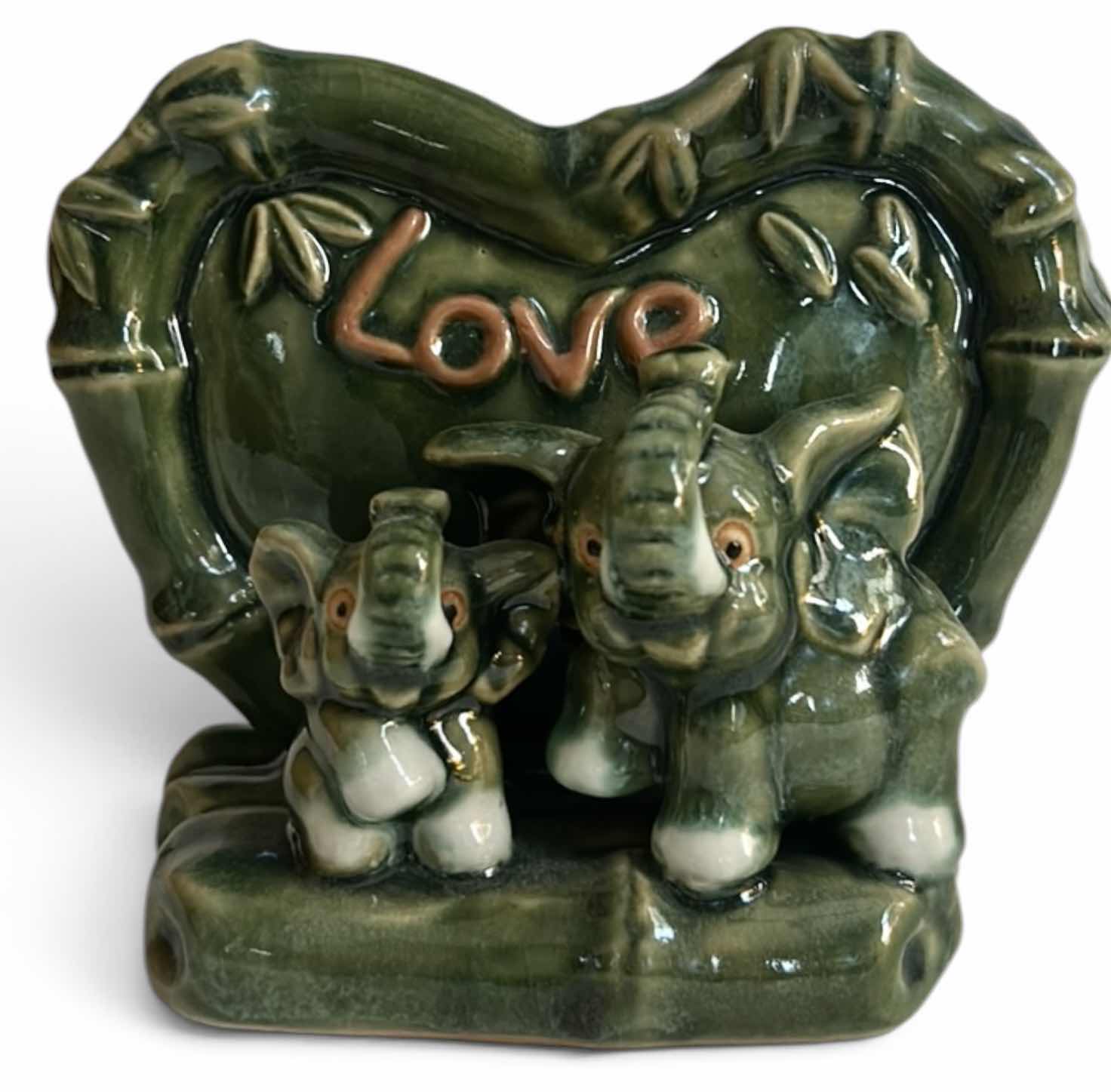 Photo 1 of VINTAGE GREEN CERAMIC ELEPHANT PLANTER  H5”