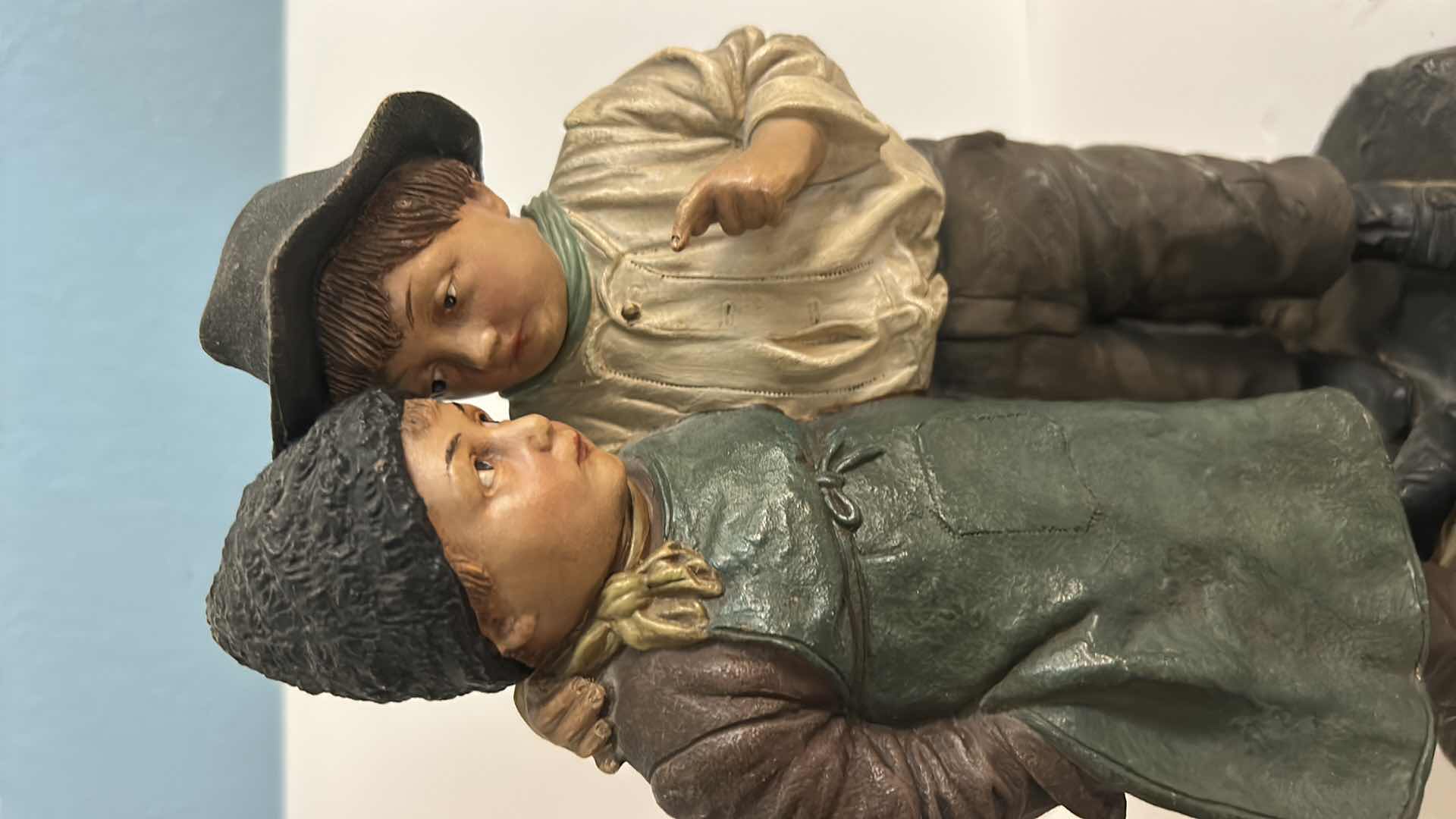 Photo 1 of LATE 19TH CENTURY, POLYCHROME, TERRA-COTTA SCULPTURE TITLED “Les Deux Gosses" (The Two Kids) or "Ein wichtiges Geheimnis!" (An Important Secret!), DESIGNED BY AUSTRIAN ARTIST JOHANN MARESCH. METAL H12” $200