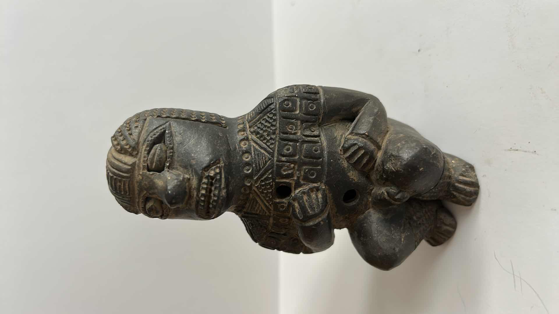 Photo 1 of VINTAGE PERUVIAN PRE-COLOMBIAN STYLE BLACKWARE  POTTERY, FERTILITY WHISTLE FLUTE H6”