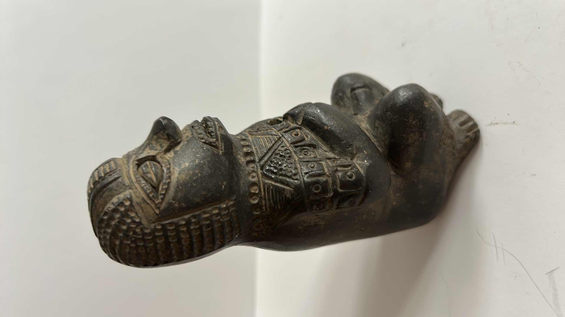 Photo 1 of VINTAGE PERUVIAN PRE-COLOMBIAN STYLE BLACKWARE  POTTERY, FERTILITY WHISTLE FLUTE H6”