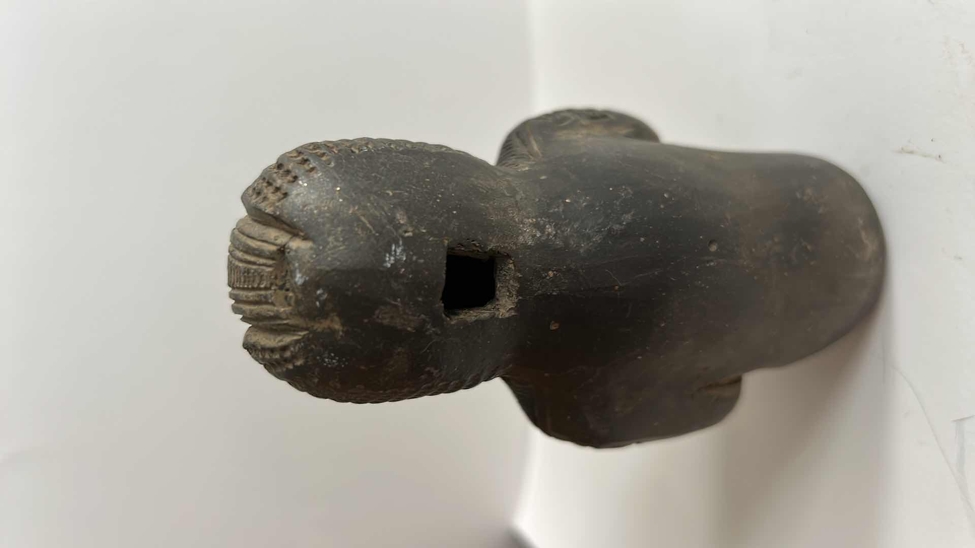 Photo 1 of VINTAGE PERUVIAN PRE-COLOMBIAN STYLE BLACKWARE  POTTERY, FERTILITY WHISTLE FLUTE H6”