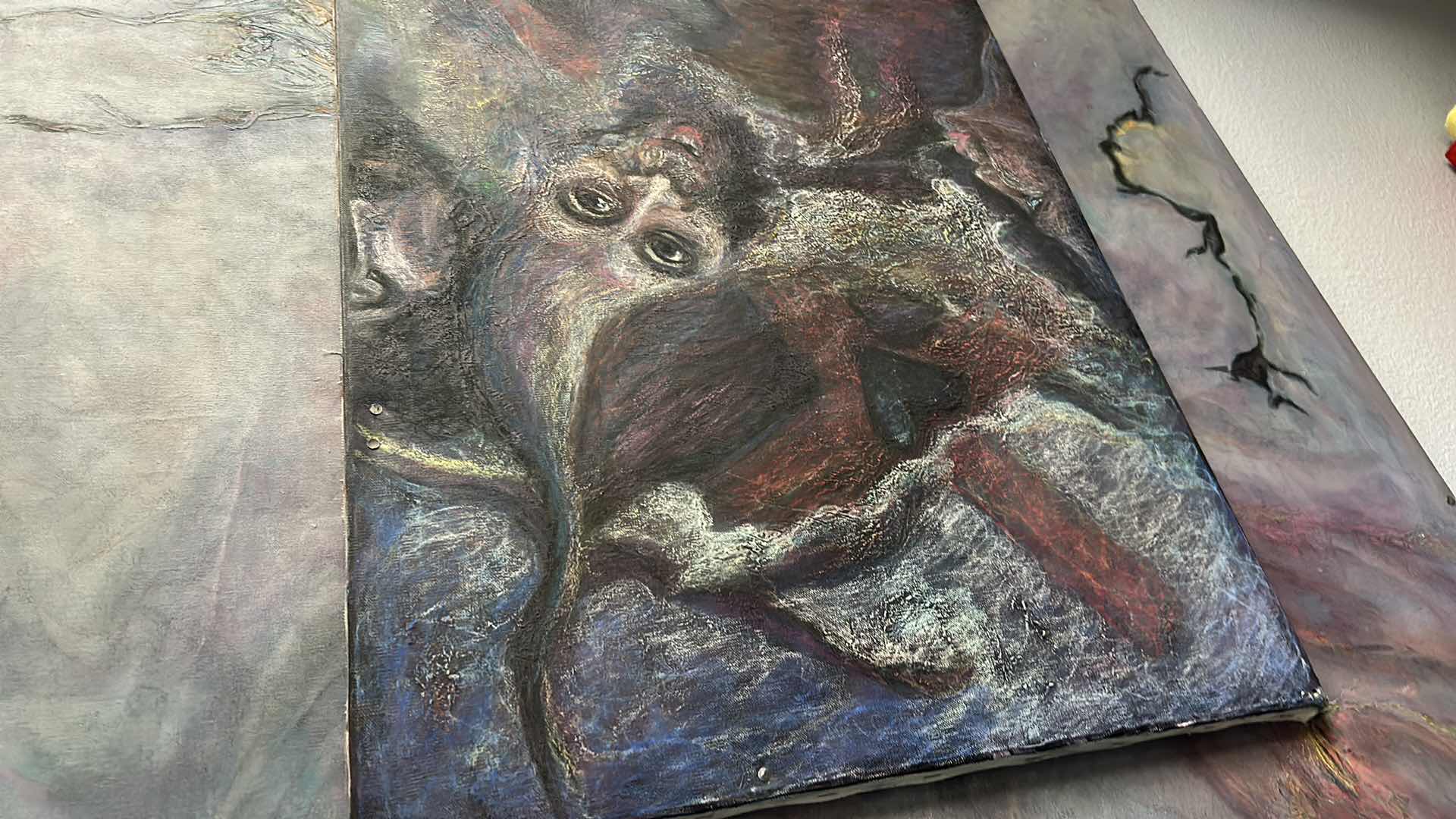Photo 1 of STRETCHED, OIL ON CANVAS, ABSTRACT PAINTING WITH SURREAL FIGURES “ ETHEREAL DRAGON” ARTWORK . 50” x 4’