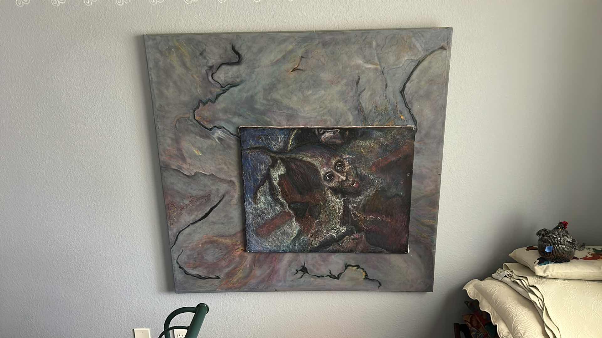 Photo 1 of STRETCHED, OIL ON CANVAS, ABSTRACT PAINTING WITH SURREAL FIGURES “ ETHEREAL DRAGON” ARTWORK . 50” x 4’