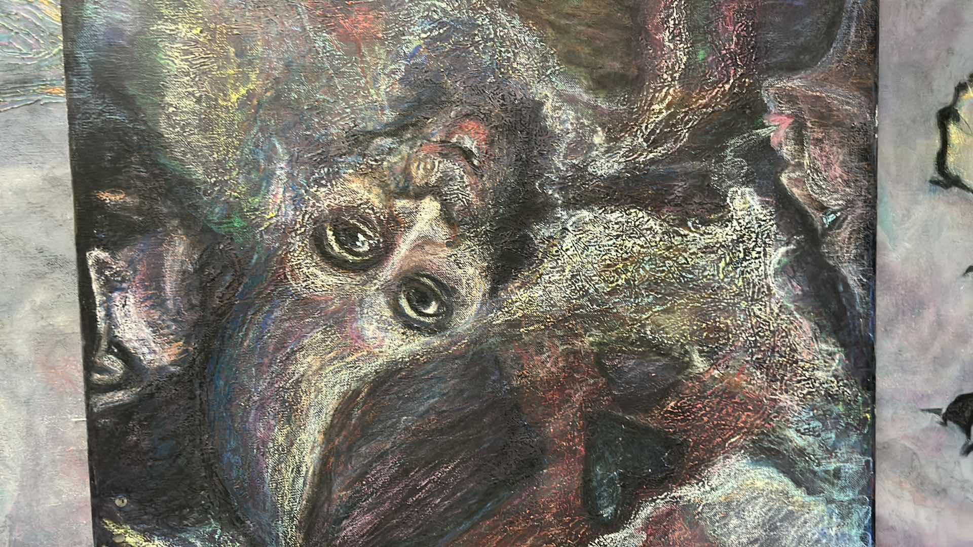 Photo 1 of STRETCHED, OIL ON CANVAS, ABSTRACT PAINTING WITH SURREAL FIGURES “ ETHEREAL DRAGON” ARTWORK . 50” x 4’