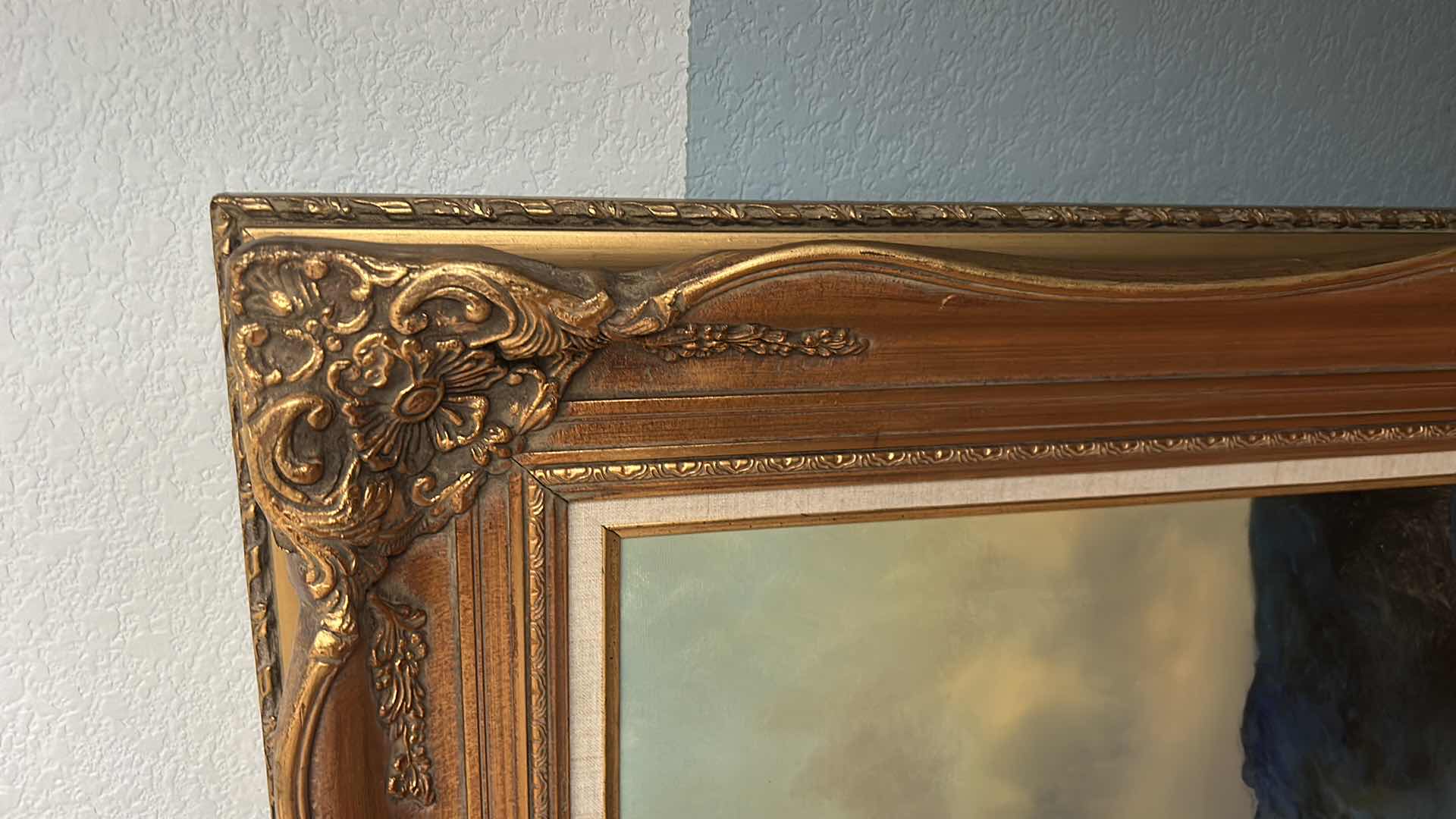 Photo 1 of ORNATELY FRAMED MID-CENTURY MODERN OIL ON CANVAS PAINTING, “LUMINOUS SEASCAPE” ARTWORK. SIGNED BY ARTIST ZENELLI CALANDRINO  58“ x H46“ $700