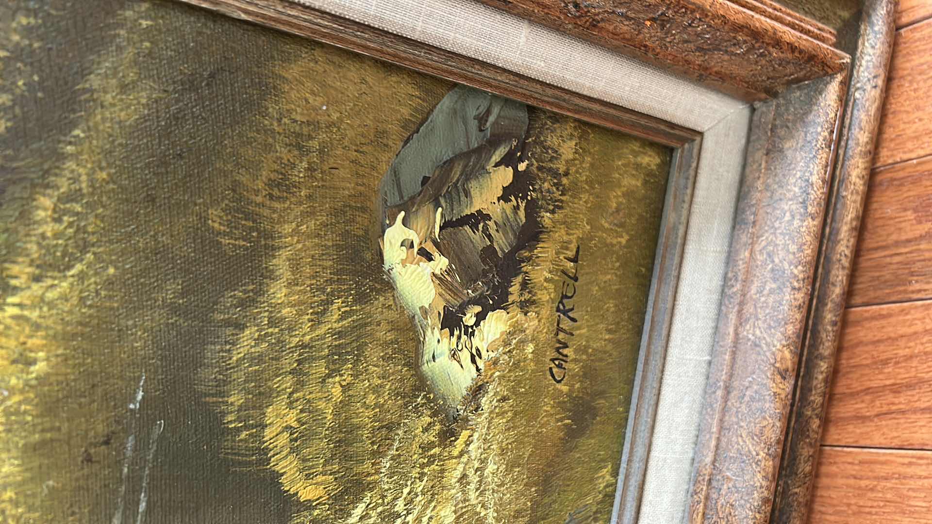 Photo 1 of FRAMED VINTAGE MID-CENTURY LANDSCAPE, OIL ON CANVAS, PAINTING ARTWORK, SIGNED BY ARTIST PHILLIP CANTRELL 31 1/2 x H44“ $150