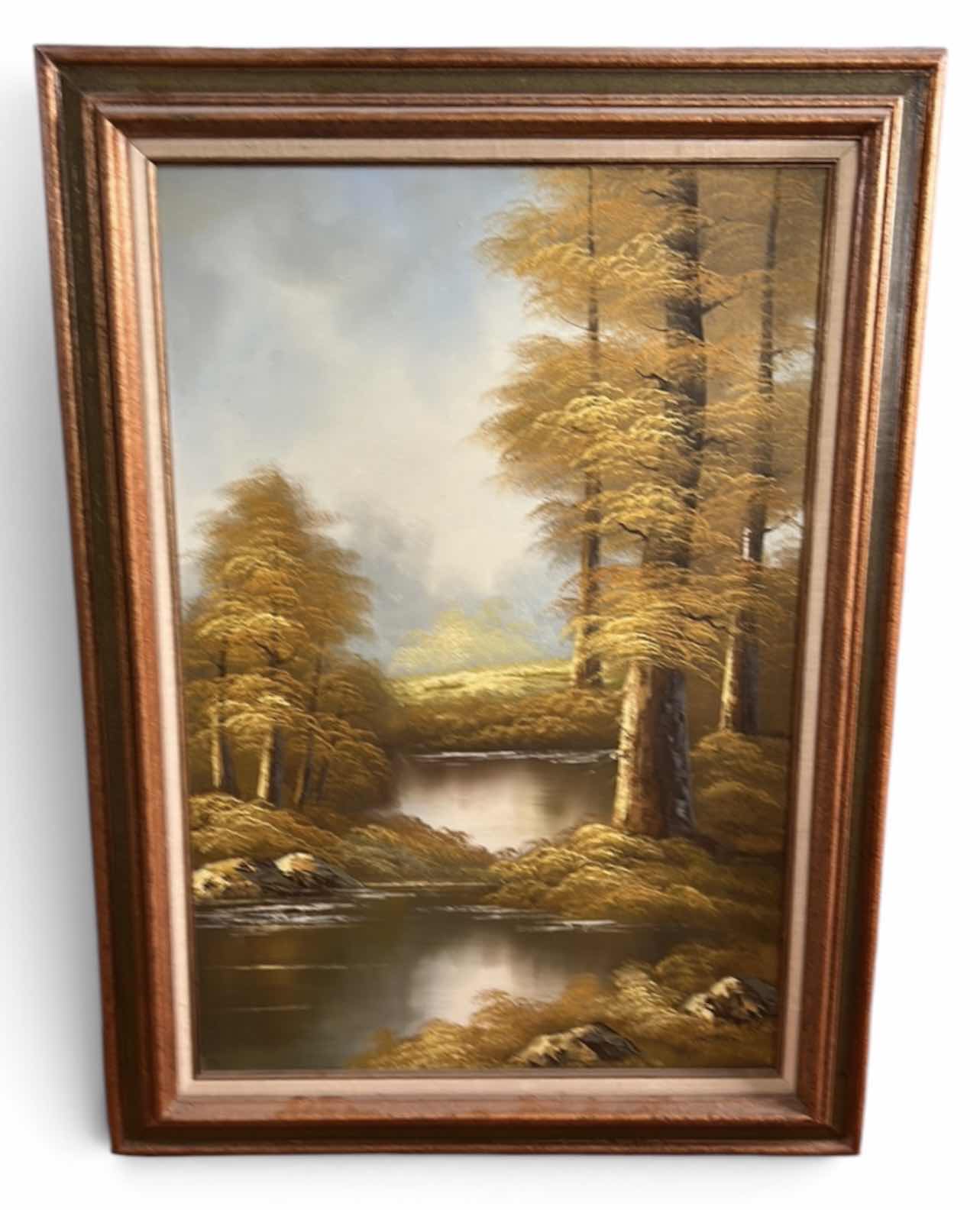 Photo 1 of FRAMED VINTAGE MID-CENTURY LANDSCAPE, OIL ON CANVAS, PAINTING ARTWORK, SIGNED BY ARTIST PHILLIP CANTRELL 31 1/2 x H44“ $150