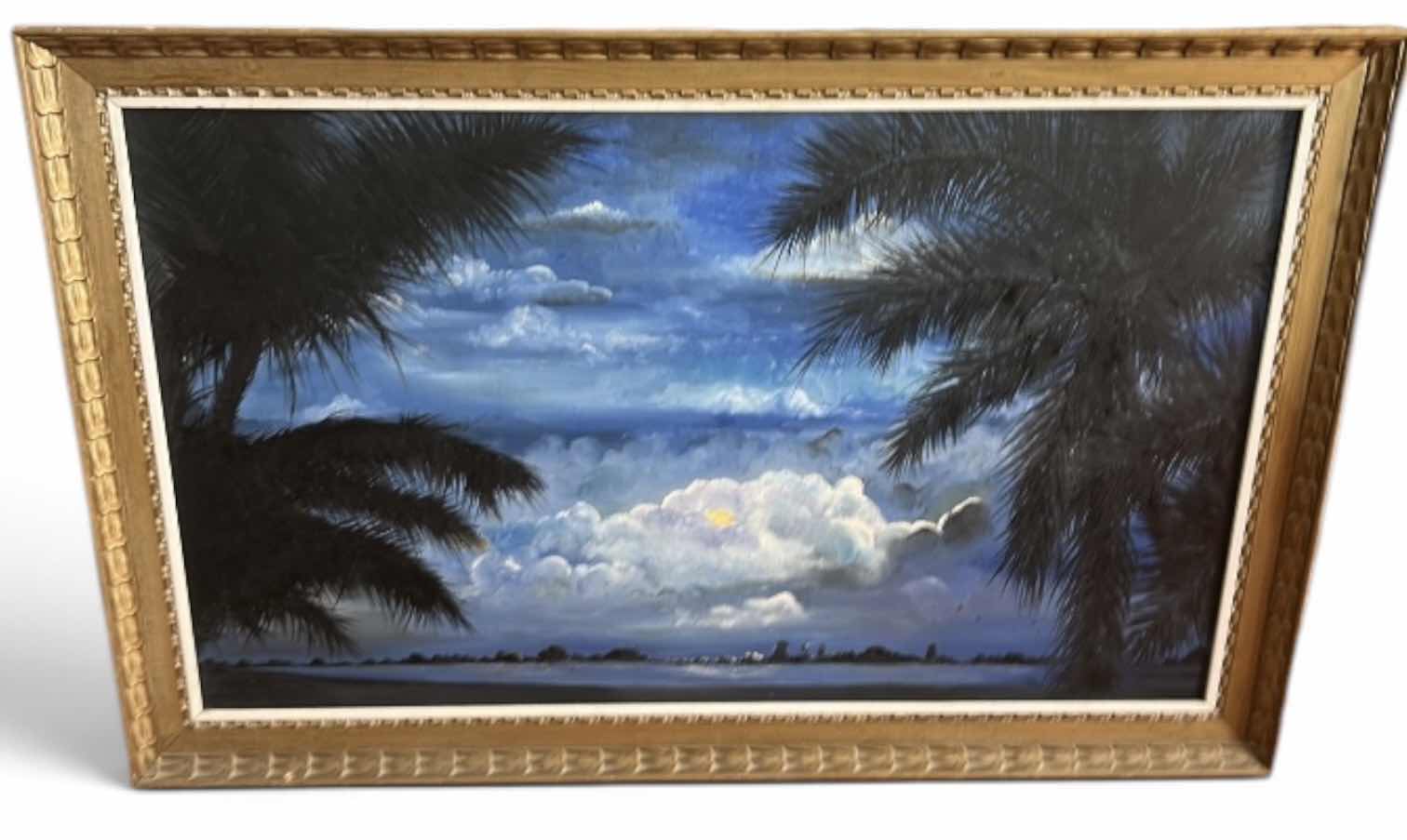 Photo 1 of FRAMED MOONLIGHT LANDSCAPE OIL PAINTING ON CANVAS ARTWORK. 45“ x H29“