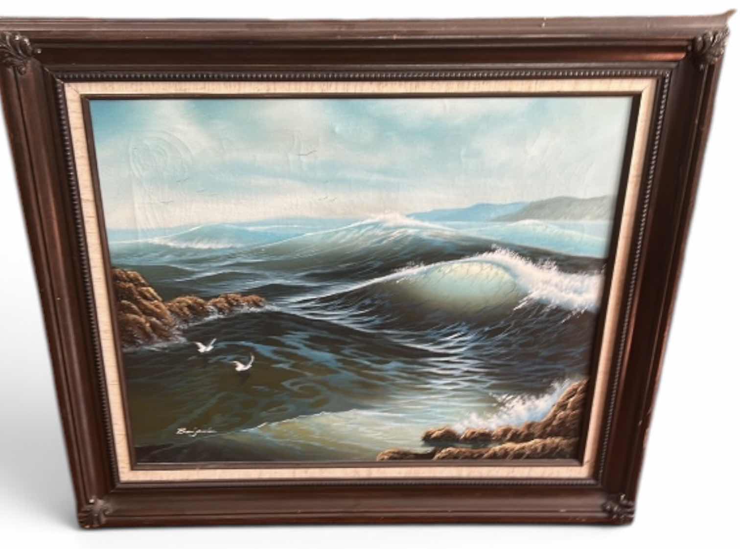 Photo 1 of VINTAGE FRAMED SEASCAPE OIL, PAINTING ON CANVAS ARTWORK, SIGNED BY ARTIST. 30 1/2“ x H26“