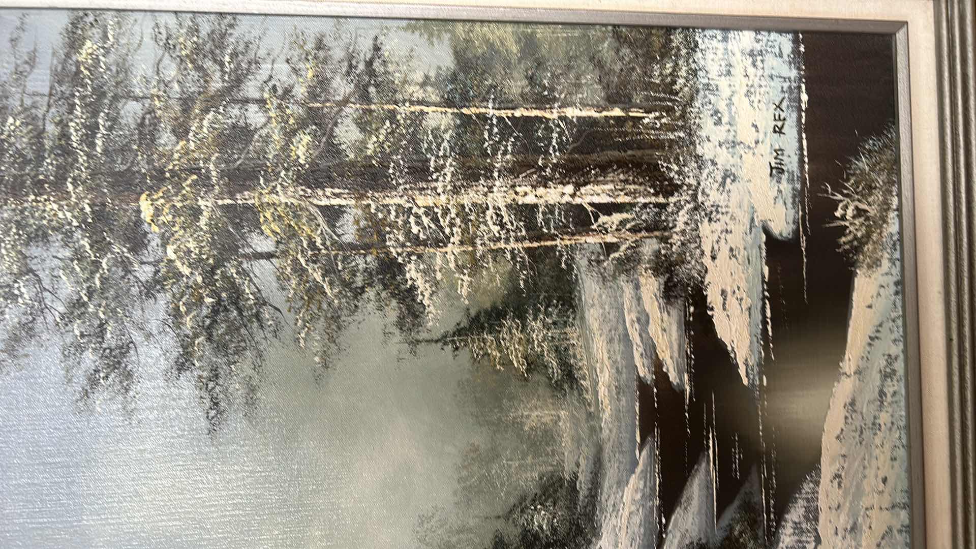 Photo 1 of VINTAGE FRAMED OIL ON CANVAS, PAINTING, ARTWORK FEATURING A SNOWY WINTER LANDSCAPE, 
28” x  H32” $100