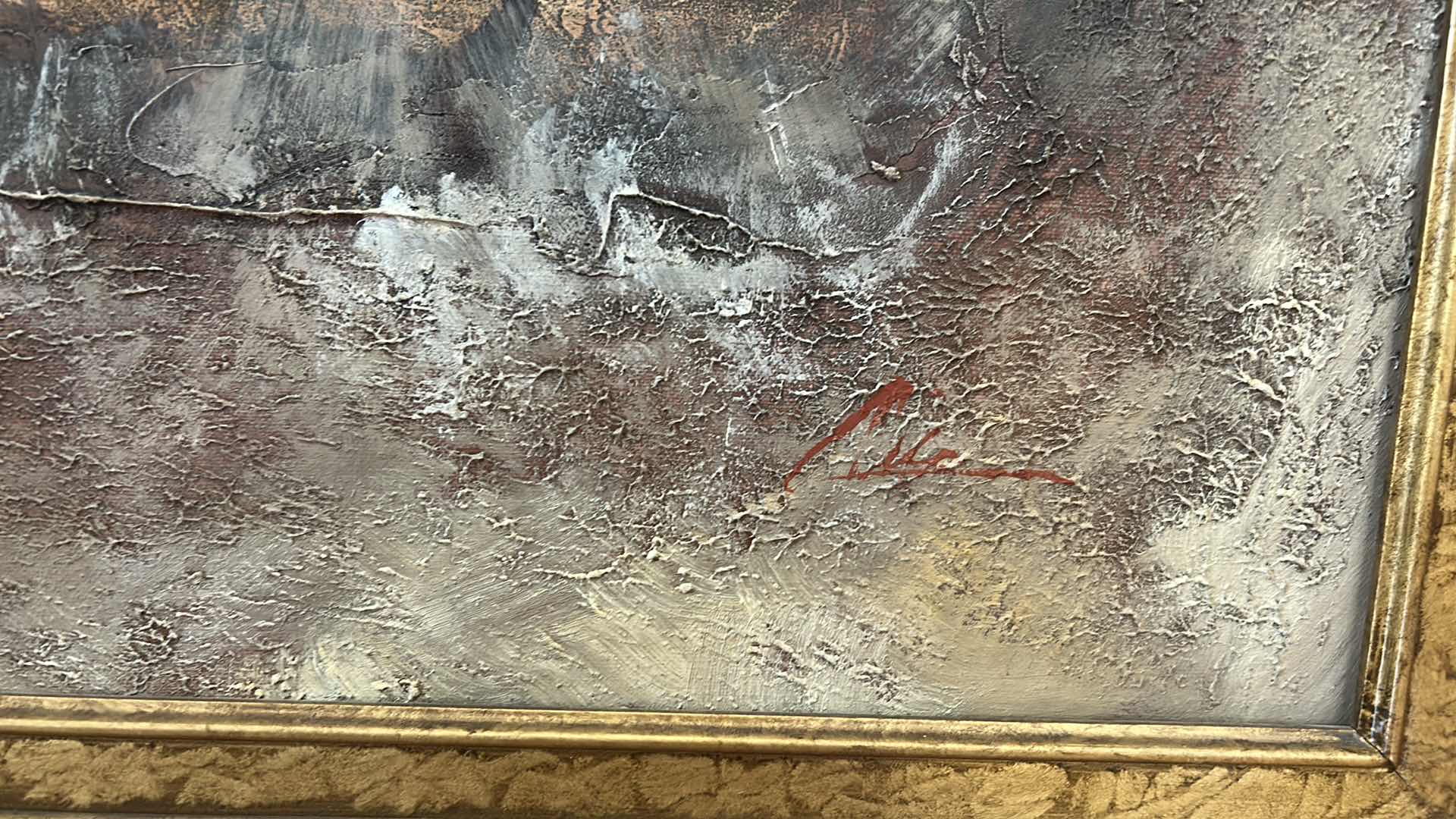 Photo 1 of VINTAGE FRAMED CLASSICAL STYLE OIL PAINTING ON CANVAS ARTWORK FEATURING PLAYFUL CHERUBS, AMONGST A HEAVY TEXTURED BACKGROUND. 30“ x H26“$300