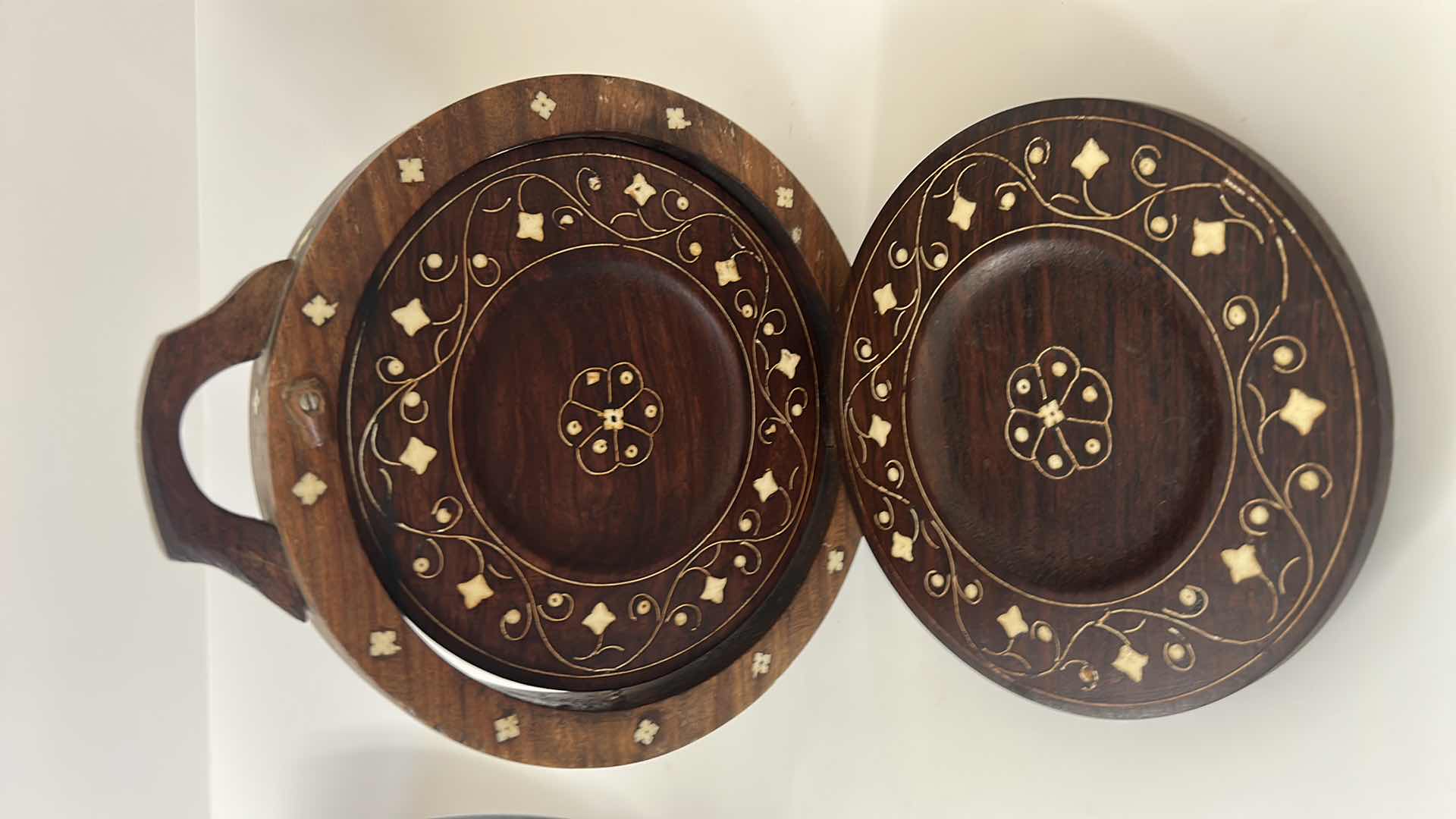 Photo 1 of VINTAGE INLAID WOOD FOLDING SERVING TRAY/CENTERPIECE, H11”