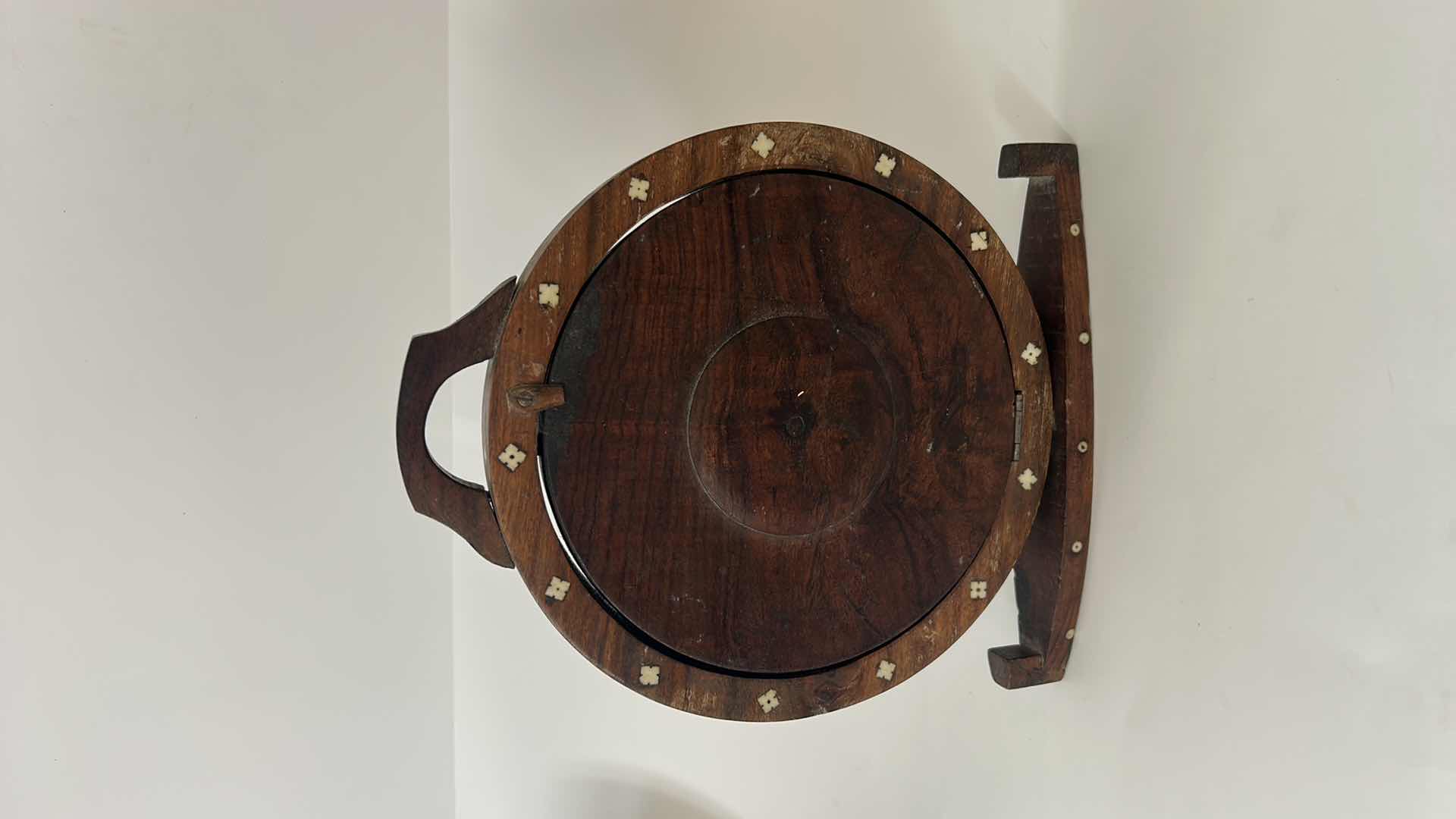 Photo 1 of VINTAGE INLAID WOOD FOLDING SERVING TRAY/CENTERPIECE, H11”