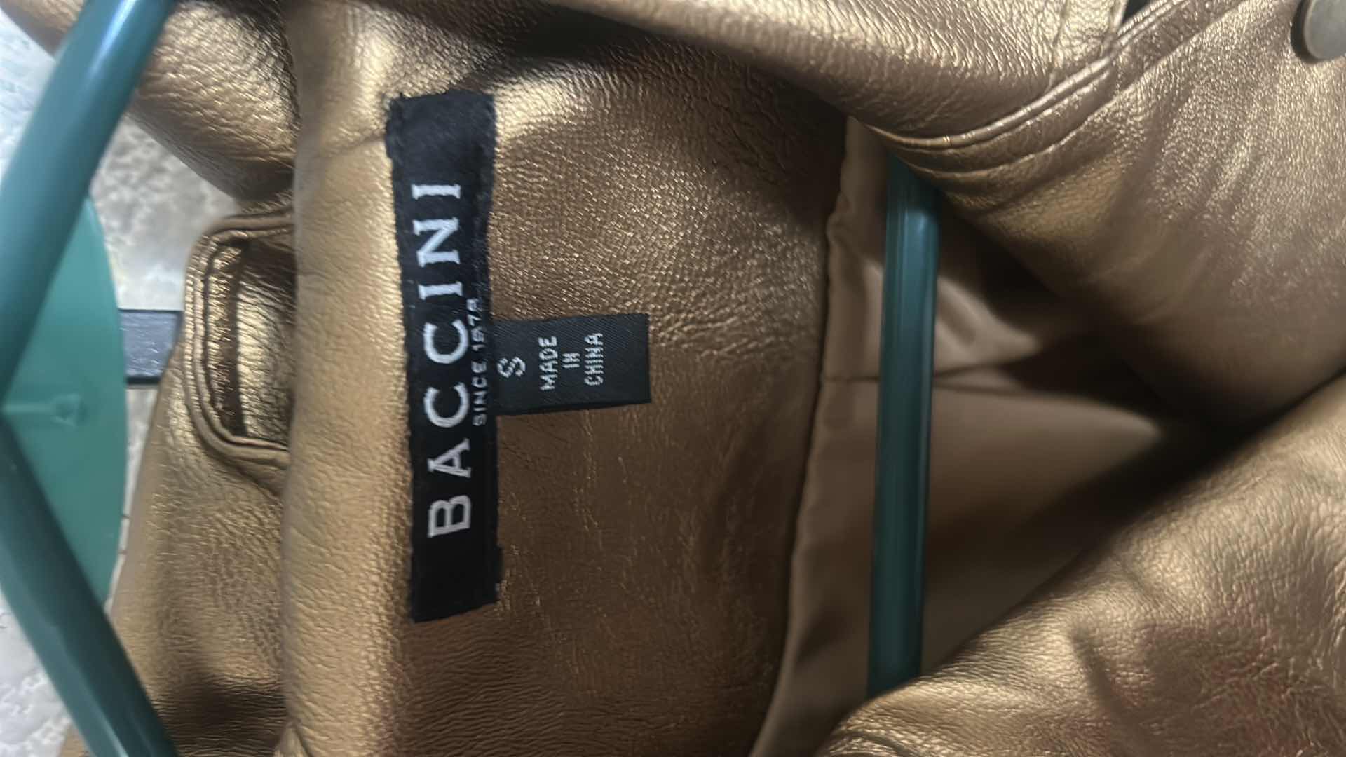 View 4 of BACCINI MOTORCYCLE STYLE JACKET FEATURING A METALLIC GOLD FINISH ESTIMATED WOMEN’S SIZE SMALL MEDIUM
