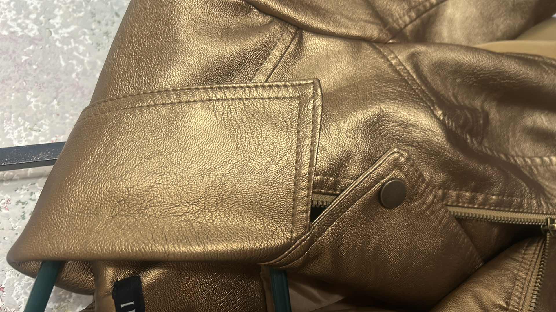 View 5 of BACCINI MOTORCYCLE STYLE JACKET FEATURING A METALLIC GOLD FINISH ESTIMATED WOMEN’S SIZE SMALL MEDIUM