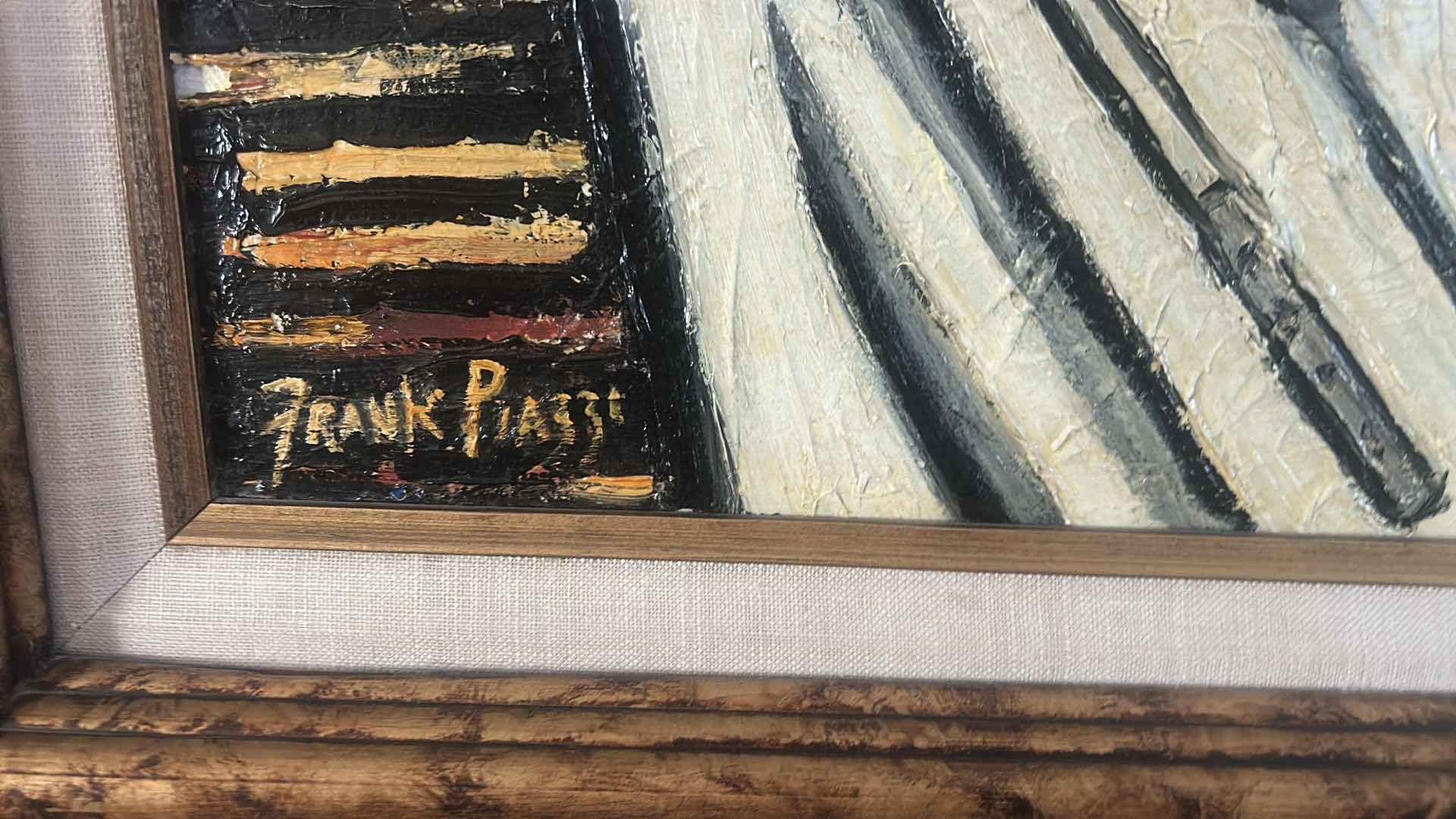 Photo 1 of FRAMED AND SIGNED ART ON CANVAS  BY ARTIST  FRANK PIAZZI (AMERICAN, 20TH CENTURY) ORIGINAL MID-CENTURY STILL LIFE OIL PAINTING ARTWORK, 32 1/2” x H
27”