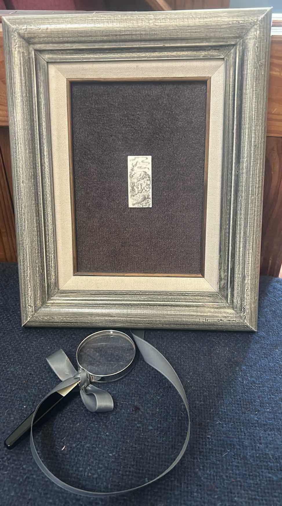 Photo 1 of FRAMED FINE ORIGINAL MINIATURE SCRIMSHAW ETCHING BY ELLEN VAN GUNST, DATED 1989. 9 1/2” x H10 1/2”$250