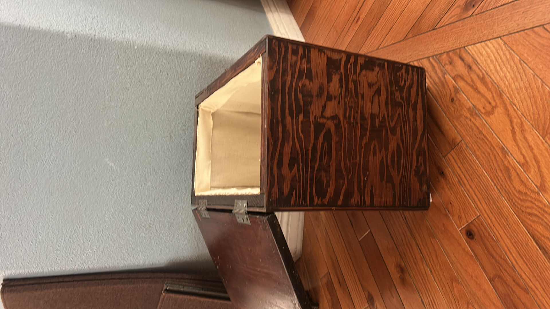 Photo 1 of VINTAGE WOODEN CHEST/STORAGE BOX WITH WHEELS AND A METAL LATCH. 18“ x 11 1/2“ x H17”