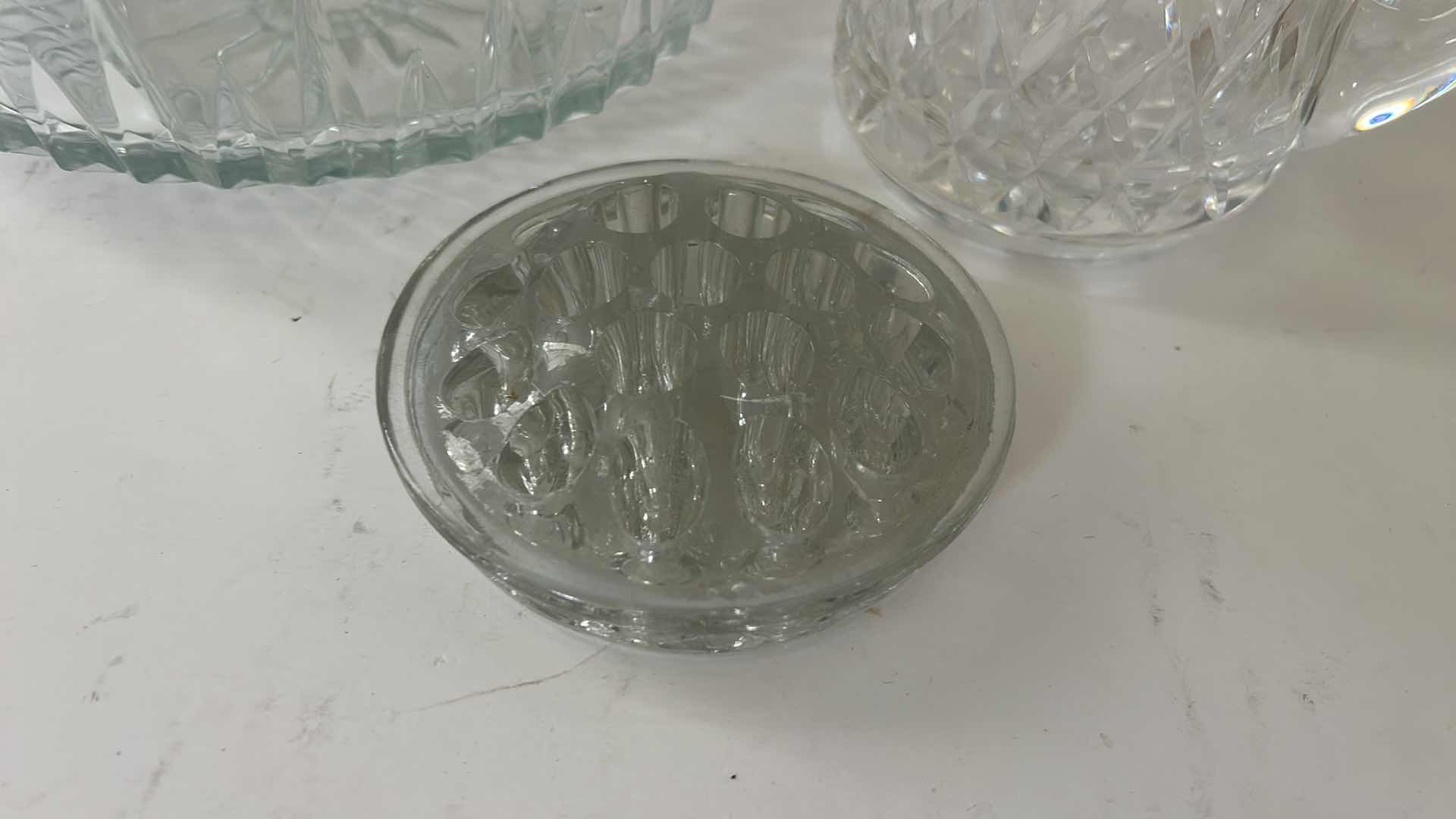 Photo 1 of 3 CRYSTAL AND GLASS PIECES – BOWL, VASE, AND FLOWER HOLDER