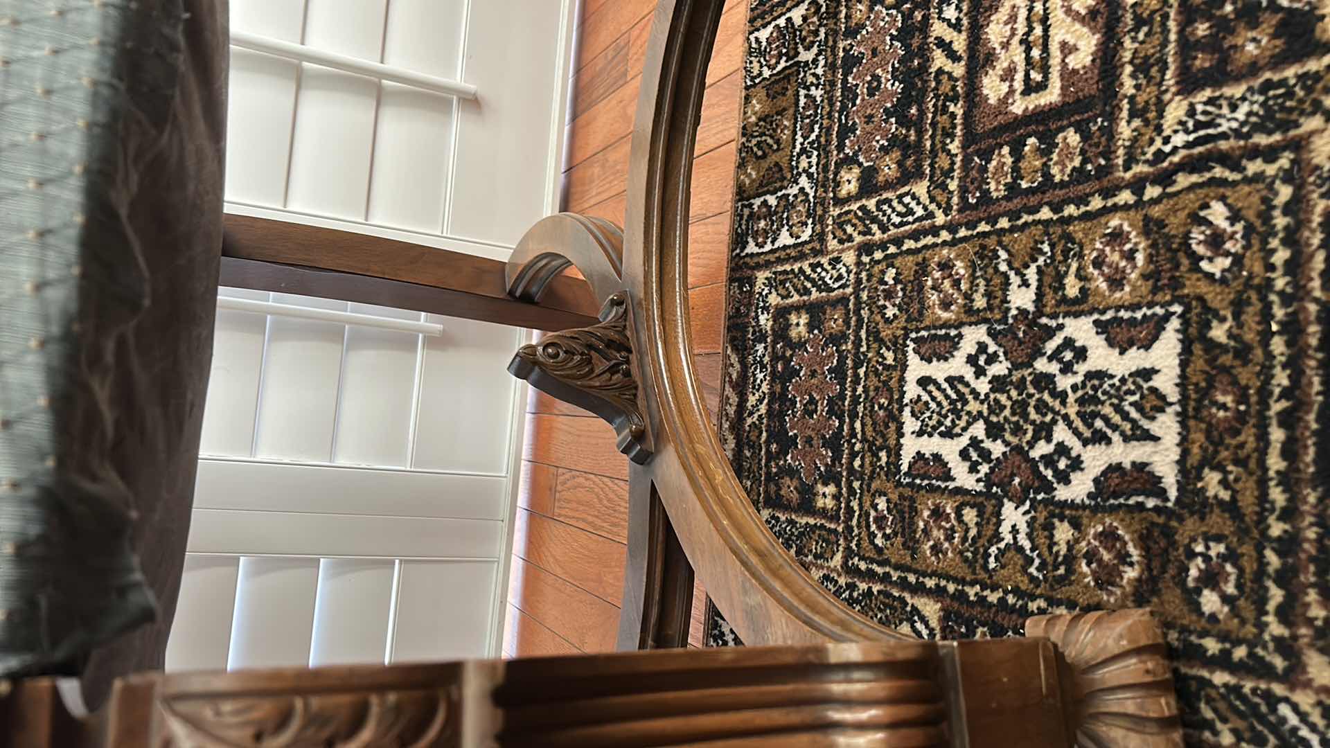 View 9 of MINTON SIDELL ANTIQUE DINING ARMCHAIR CHAIR FEATURING CARVED WALNUT FRAMES AND TAPESTRY STYLE, PAISLEY FABRIC  26“ x 22“ x H46“
