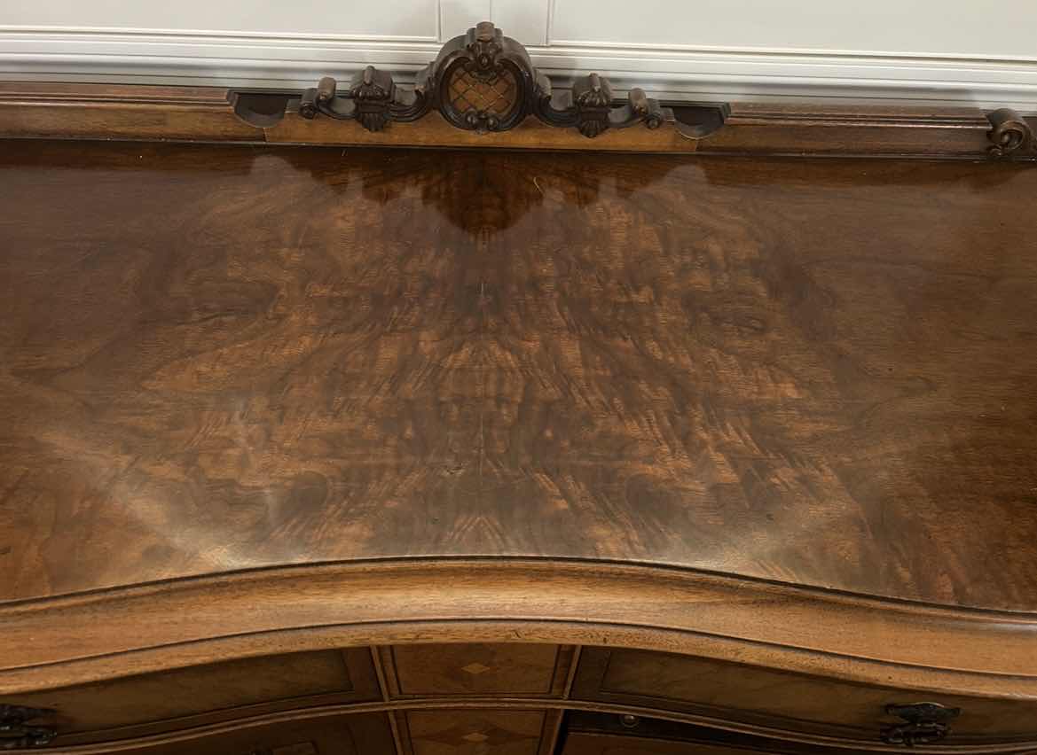 Photo 1 of ANTIQUE ENGLISH CHIPPENDALE STYLE SERPENTINE WALNUT BURL SIDEBOARD, APPRAISED $2,800 – $4,200 46 1/2“ x 19“ x H38 1/2“