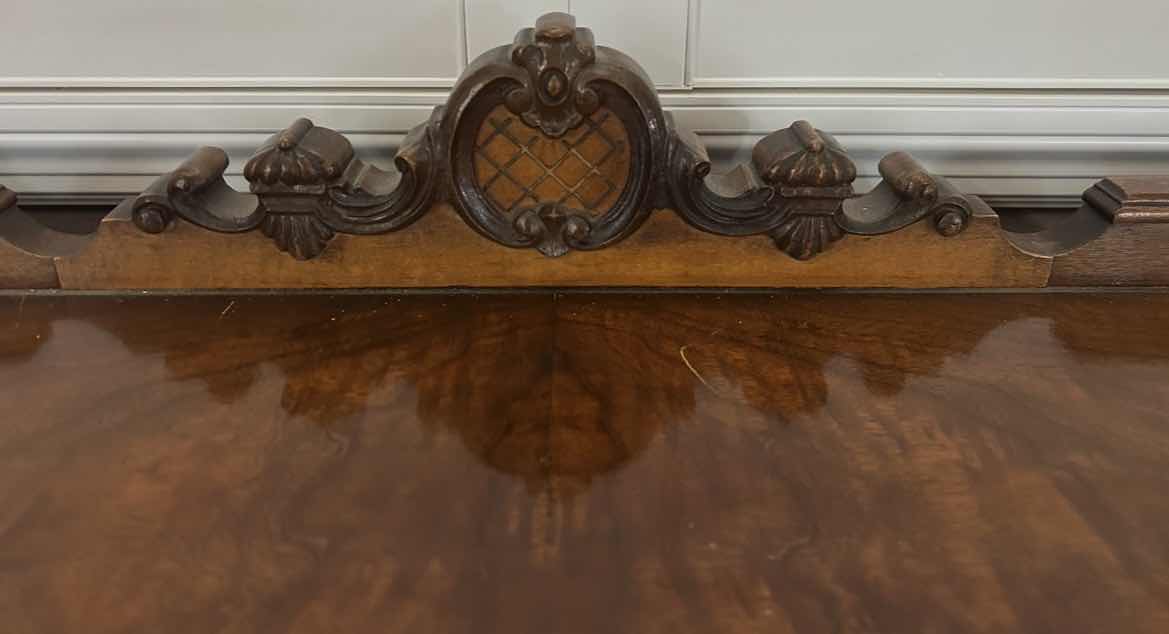Photo 1 of ANTIQUE ENGLISH CHIPPENDALE STYLE SERPENTINE WALNUT BURL SIDEBOARD, APPRAISED $2,800 – $4,200 46 1/2“ x 19“ x H38 1/2“