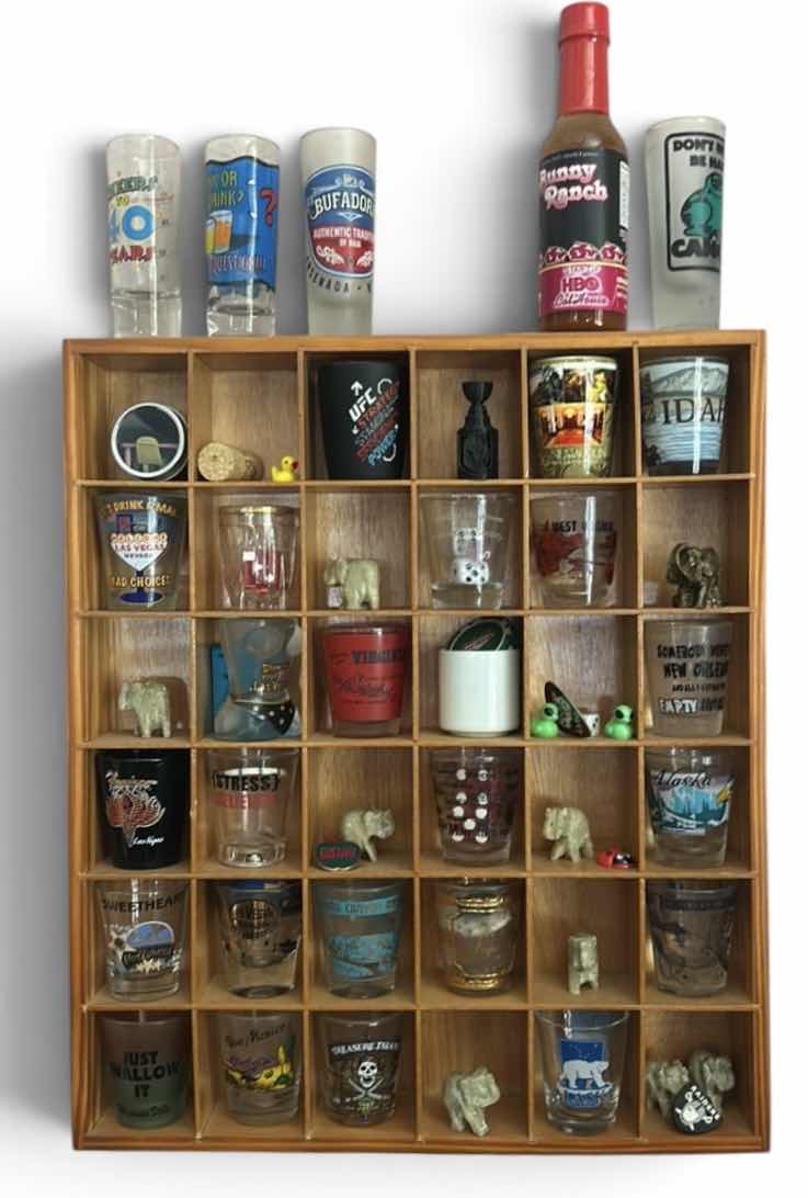Photo 1 of SHOT GLASSES AND WALL SHELF 14“ X 16 1/2“