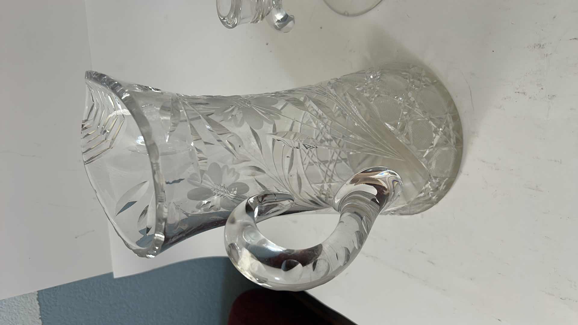 Photo 1 of ANTIQUE AMERICAN BRILLIANT CUT CRYSTAL PITCHER AND FASTORIA  CENTURY PATTERN  CANDELABRA $150