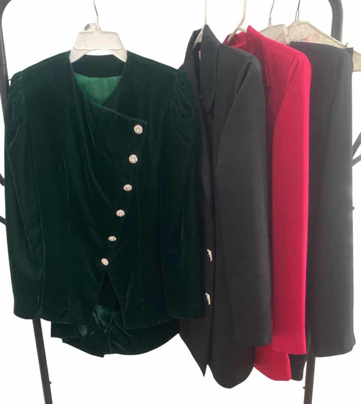 Photo 1 of 6-WOMEN’S CLOTHING  GREEN VELVET SUIT, 3 JACKETS & SKIRT ESTIMATED SIZE 6 AND EIGHT