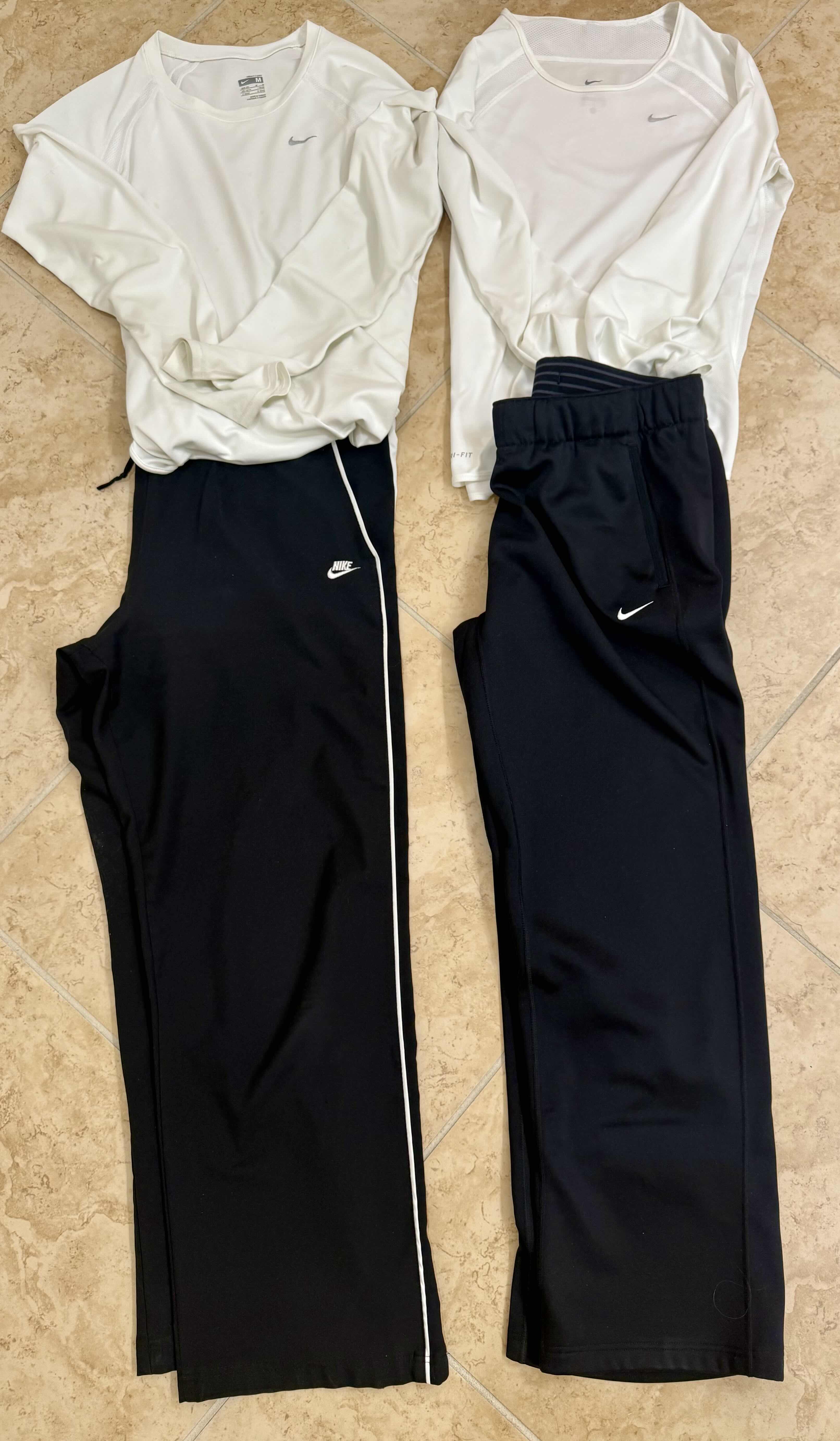 Photo 1 of 2-NIKE BLACK SWEATPANTS (M), 2 NIKE WHITE LONG SLEEVES FIT & DRY SHIRTS (M)