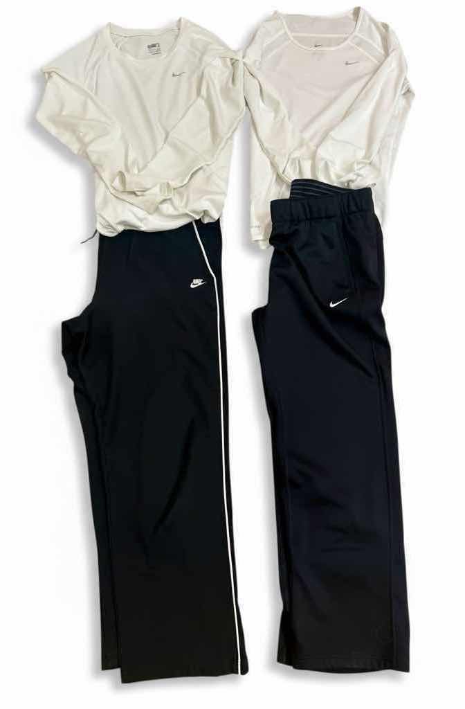 Photo 1 of 2-NIKE BLACK SWEATPANTS (M), 2 NIKE WHITE LONG SLEEVES FIT & DRY SHIRTS (M)