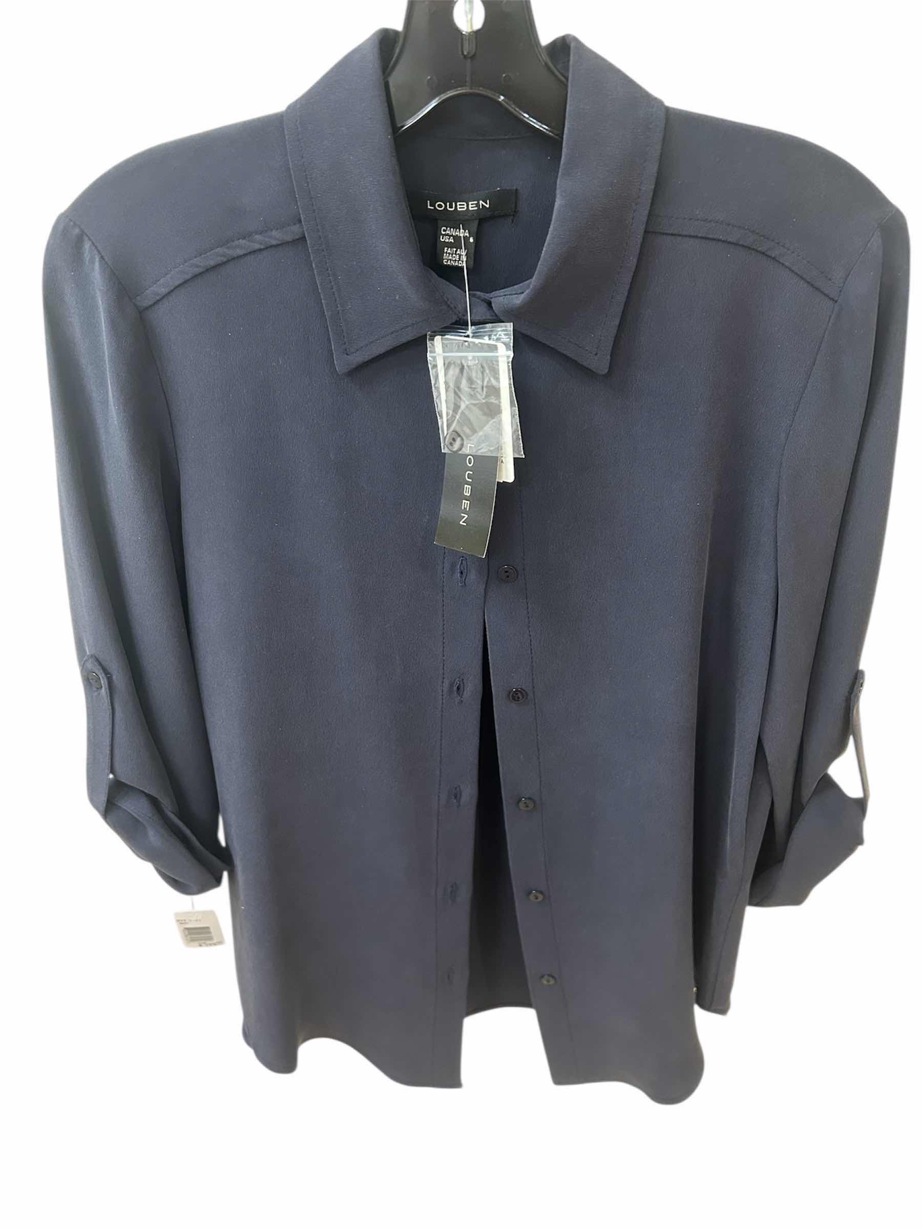 Photo 1 of LOUBEN NAVY SILK BUTTON FRONT BLOUSE SIZE 6 NEW