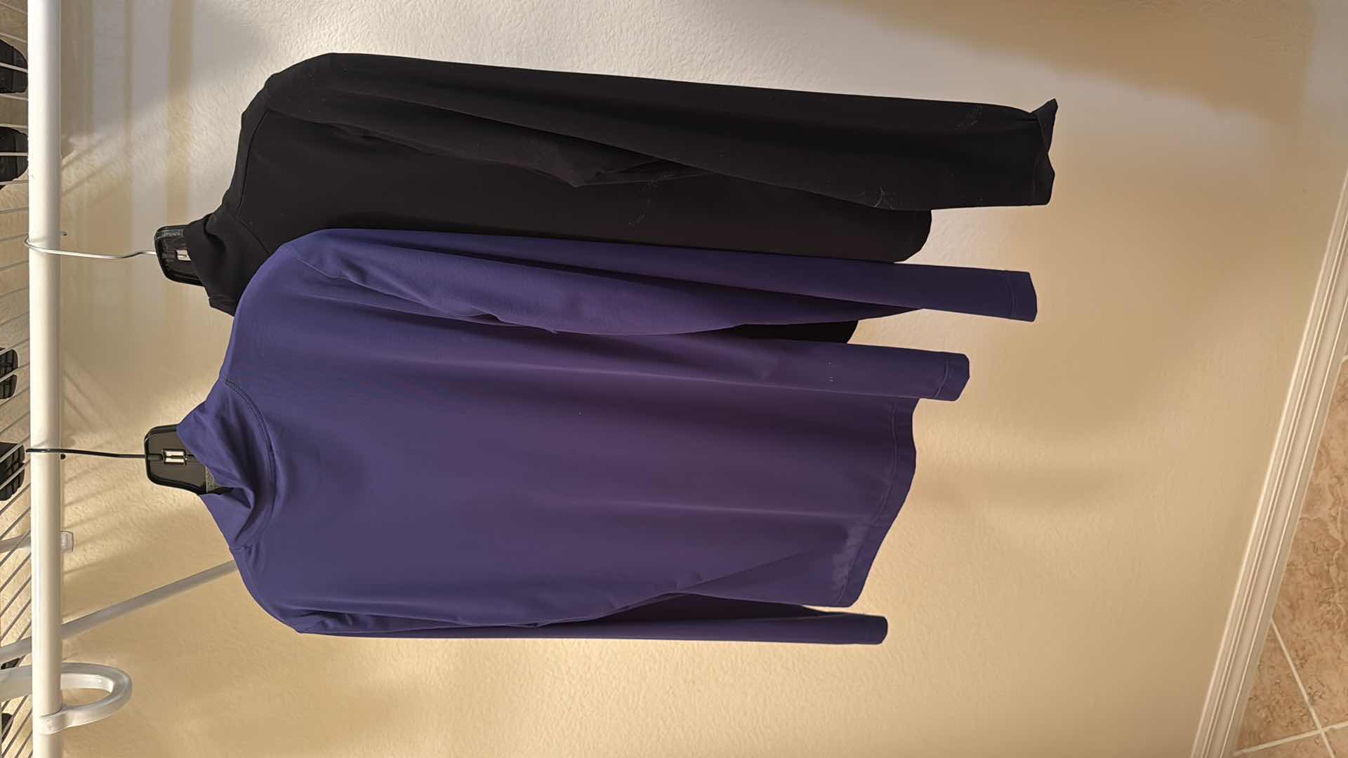 Photo 1 of 2-ST JOHN DESIGNER LIGHT WEIGHT LONG SLEEVE TURTLENECK BLOUSES-BLACK & NAVY (M)