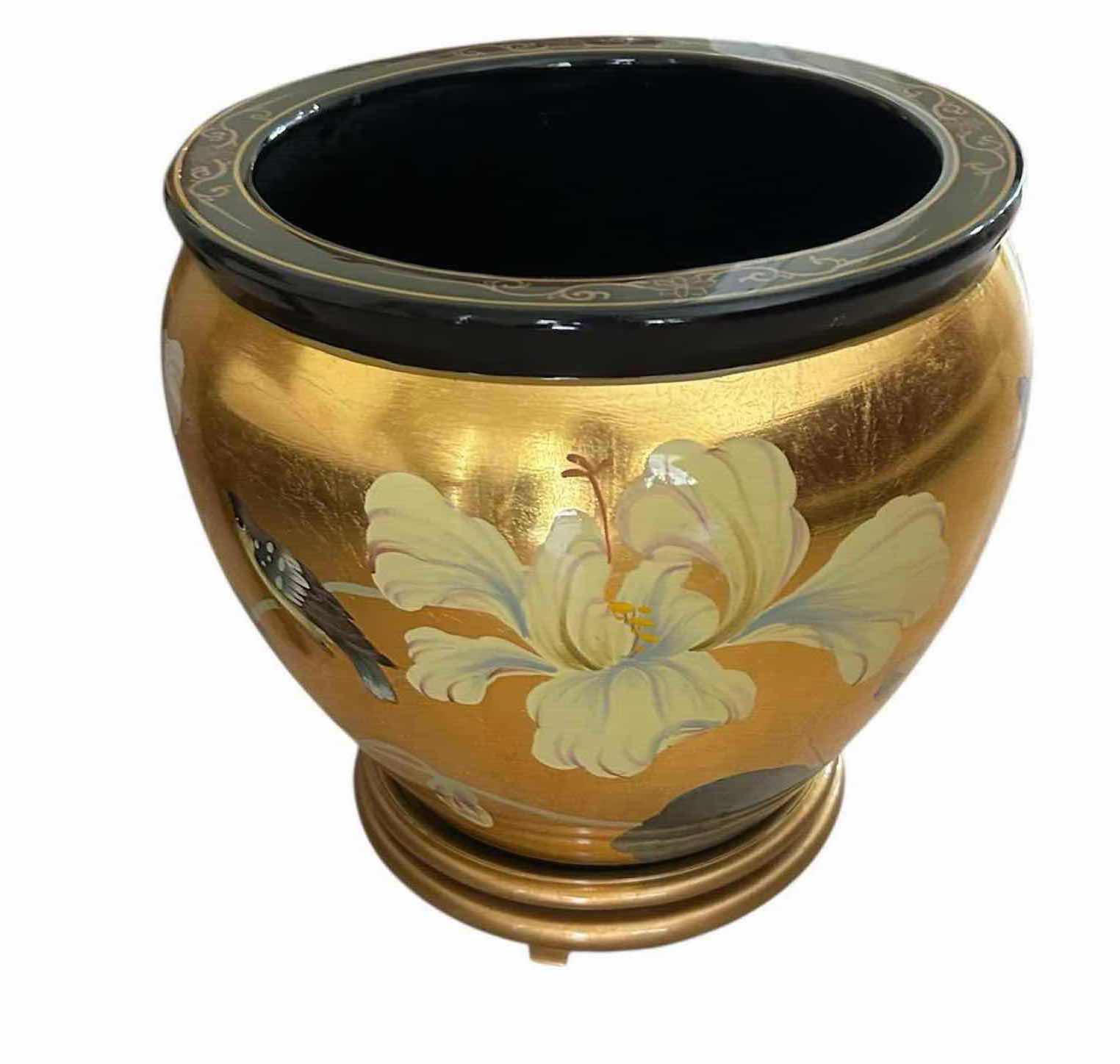 Photo 1 of DECORATIVE ASIAN STYLE PORCELAIN FISHBOWL PLANTER
W18" H 15"