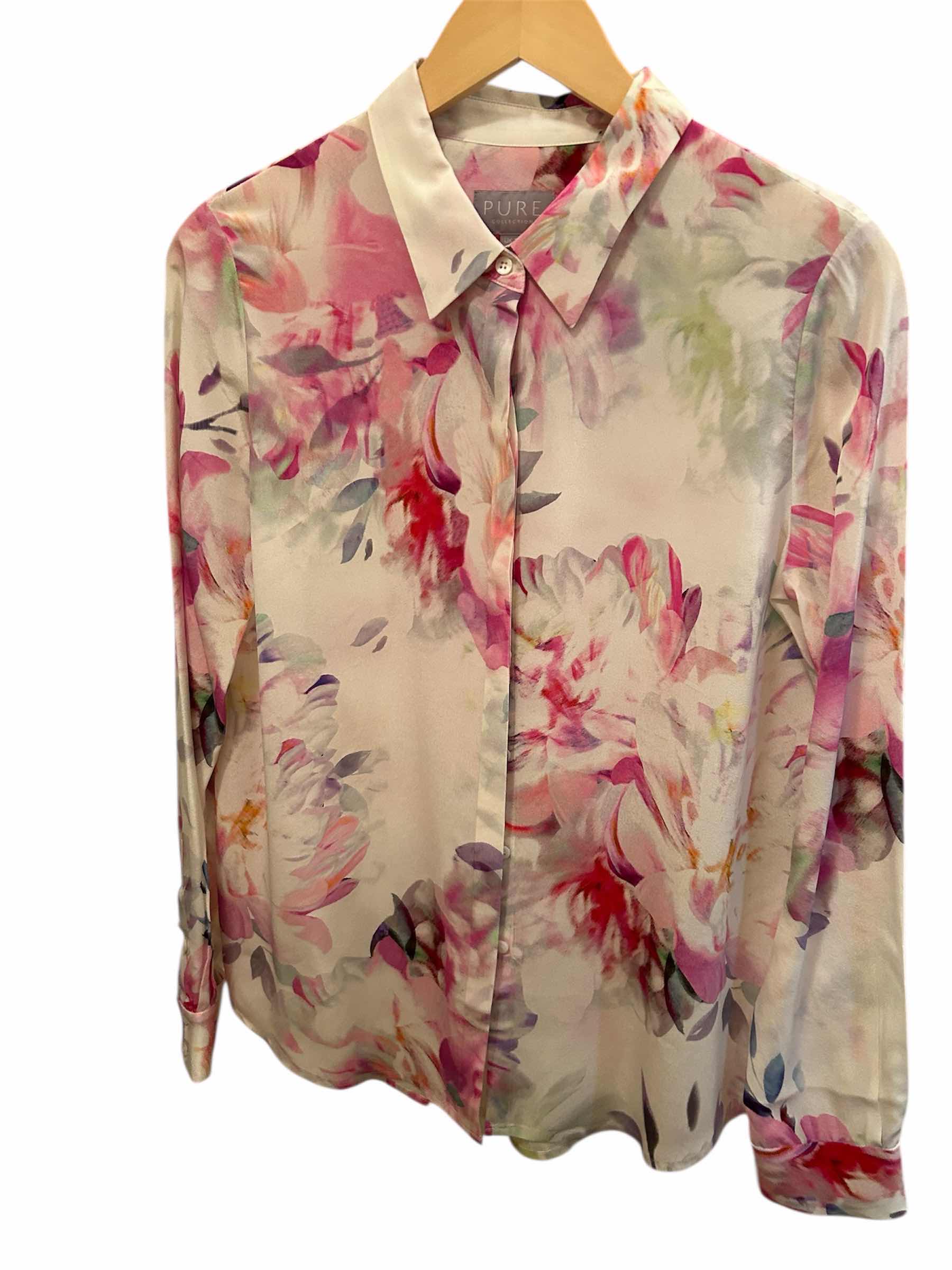 Photo 1 of ELEGANT PINK FLORAL SILK BUTTON DOWN BLOUSE FROM PURE COLLECTION SIZE 4