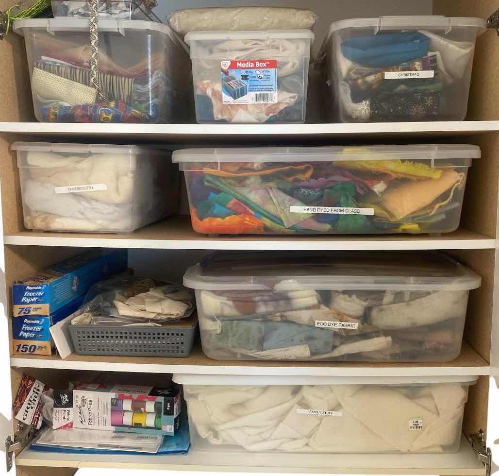 Photo 1 of FOUR SHELVES IN CABINET FABRIC AND CRAFTING SUPPLIES