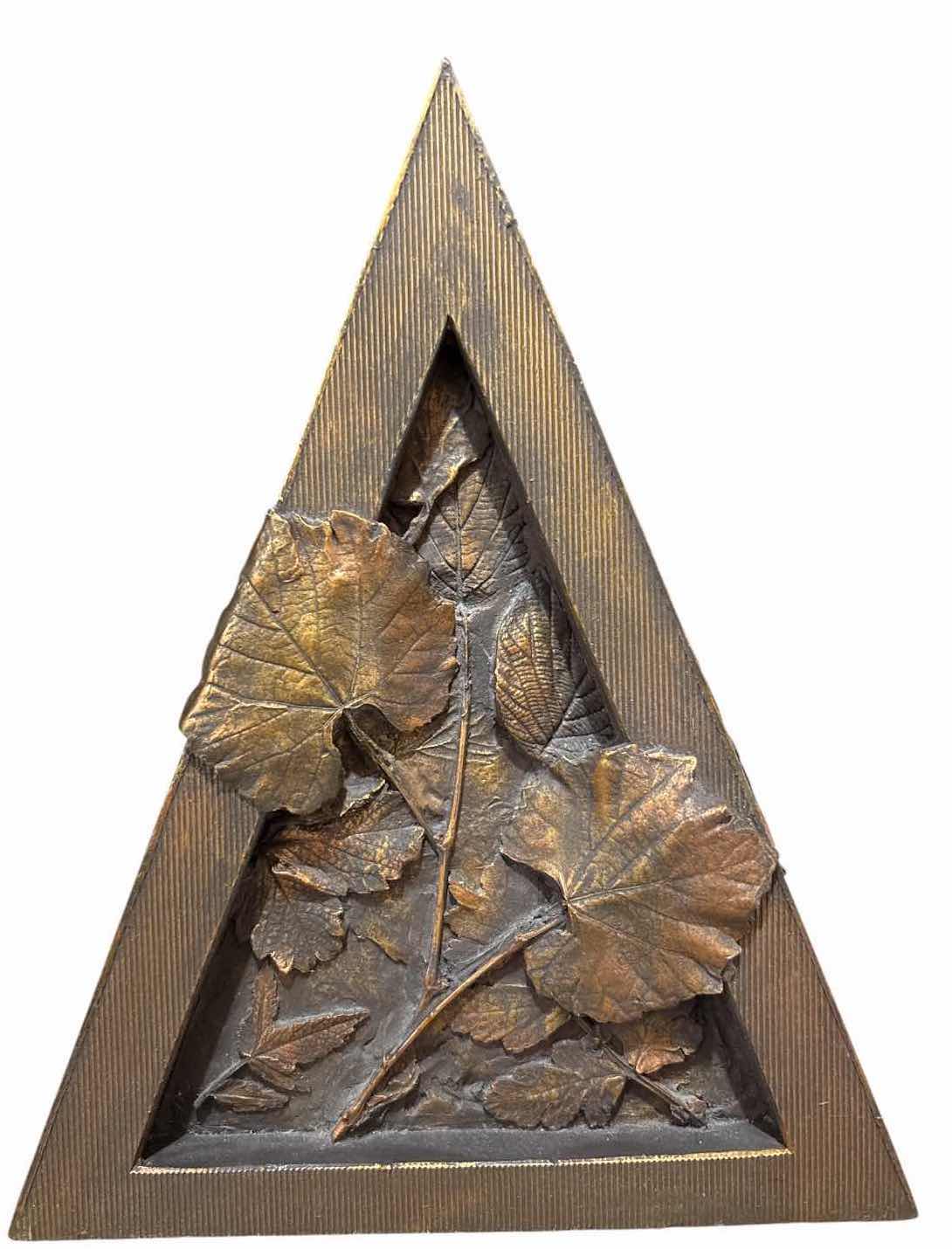 Photo 1 of DECORATIVE TRIANGLE TABLE CLOCK WITH QUARTZ MOVEMENT AND CARVED LEAF ACCENTS H8.5”