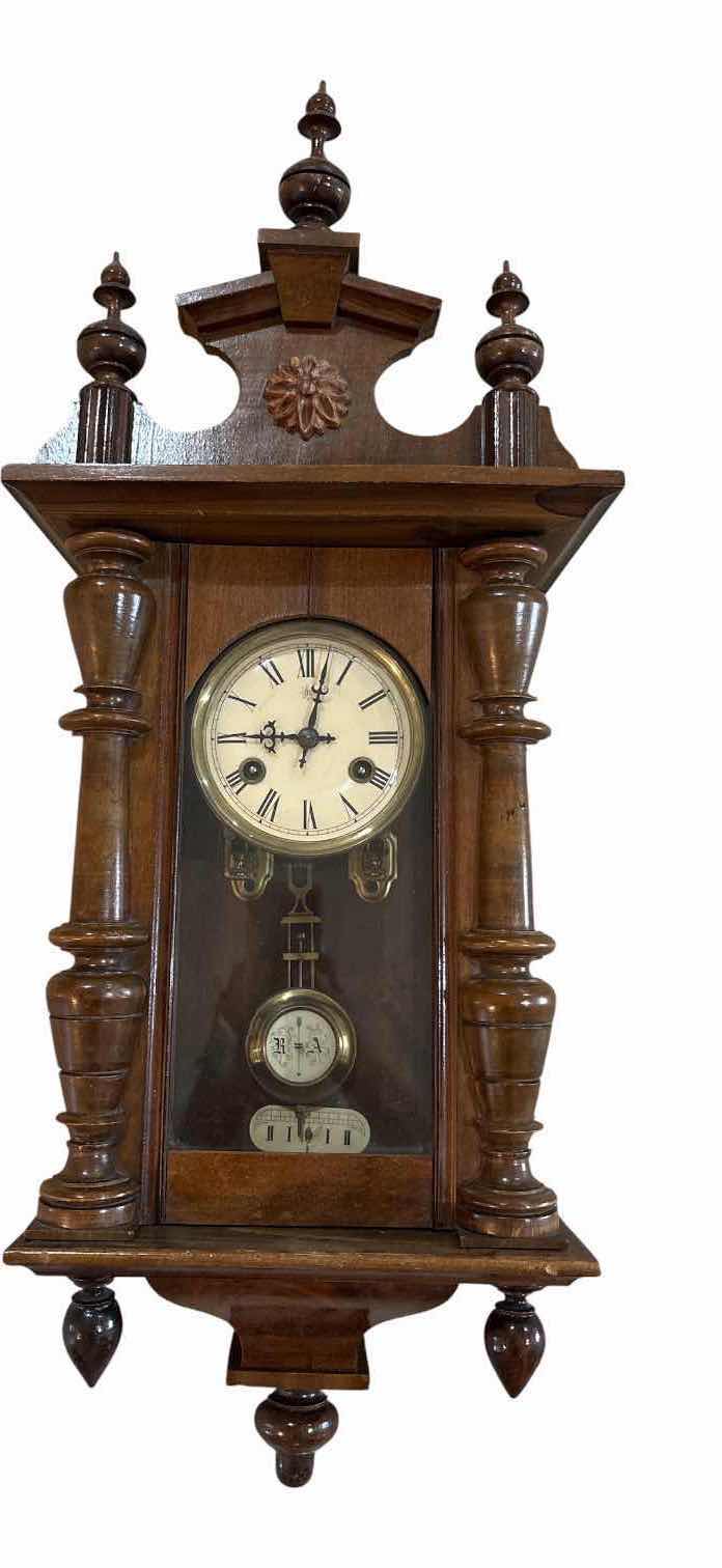 View 1 of ANTIQUE JUNGHANS GERMAN VIENNA STYLE WALL REGULATOR CLOCK WITH ORIGINAL PENDULUM AND WINDING KEY 10.5”X7”H29” $800