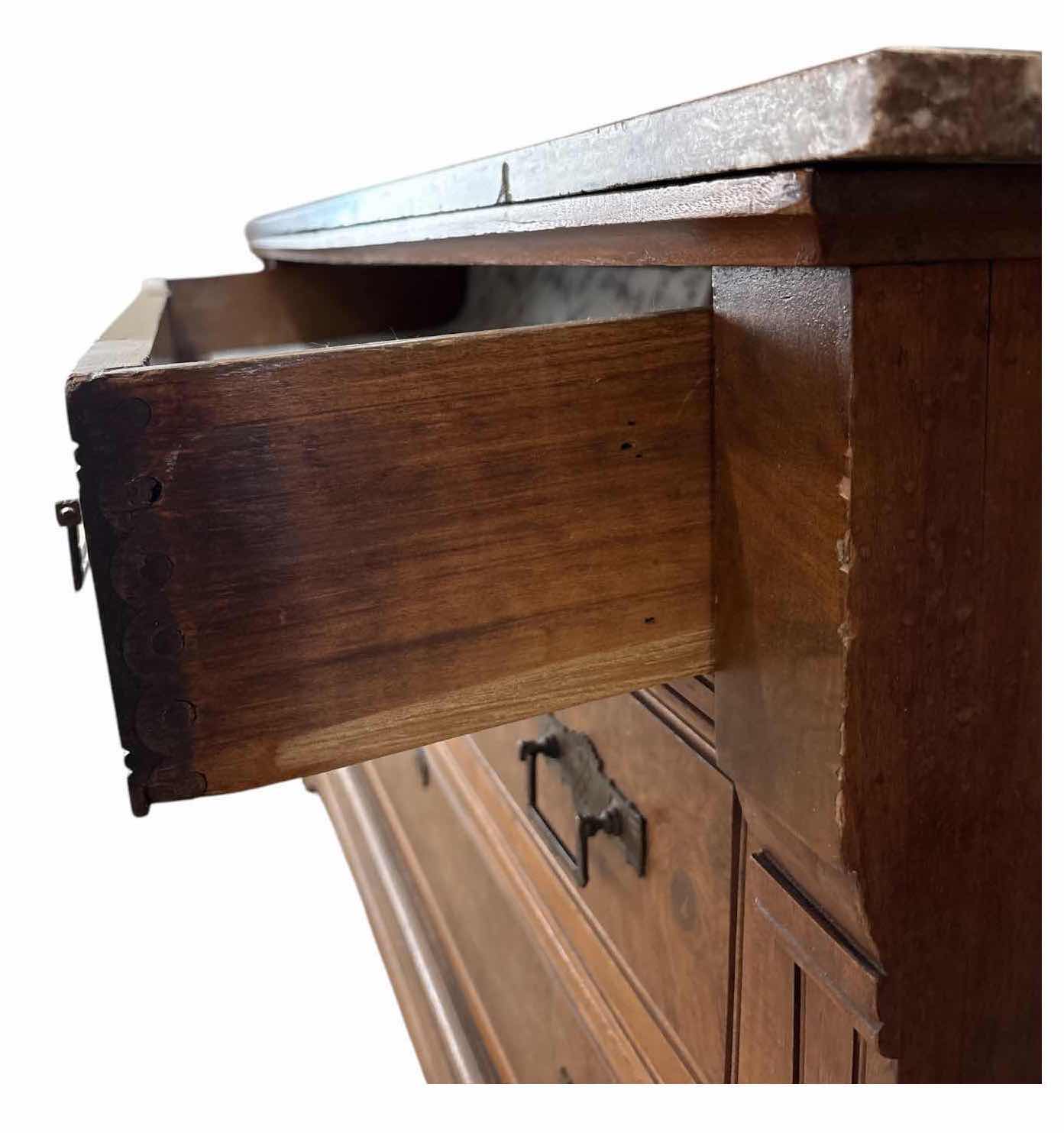 Photo 1 of ANTIQUE 3-DRAWER DRESSER FEATURING BEAUTIFUL BURL WALNUT VENEER, ORIGINAL MARBLE TOP, AND DECORATIVE BRASS HARDWARE 49”X20.5”H28.5” $2500