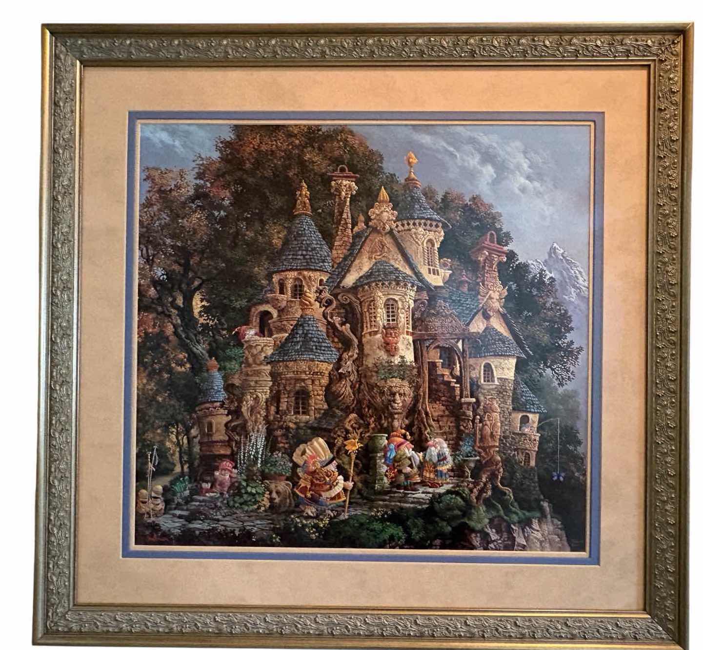 Photo 1 of FRAMED ARTWORK CHARLES WYSOCKI LIMITED EDITION PRINT #805/7500 WHIMSICAL FOLK ART VILLAGE SCENE WITH ORNATE FRAME SIGNED W/COA 33”X31” $350